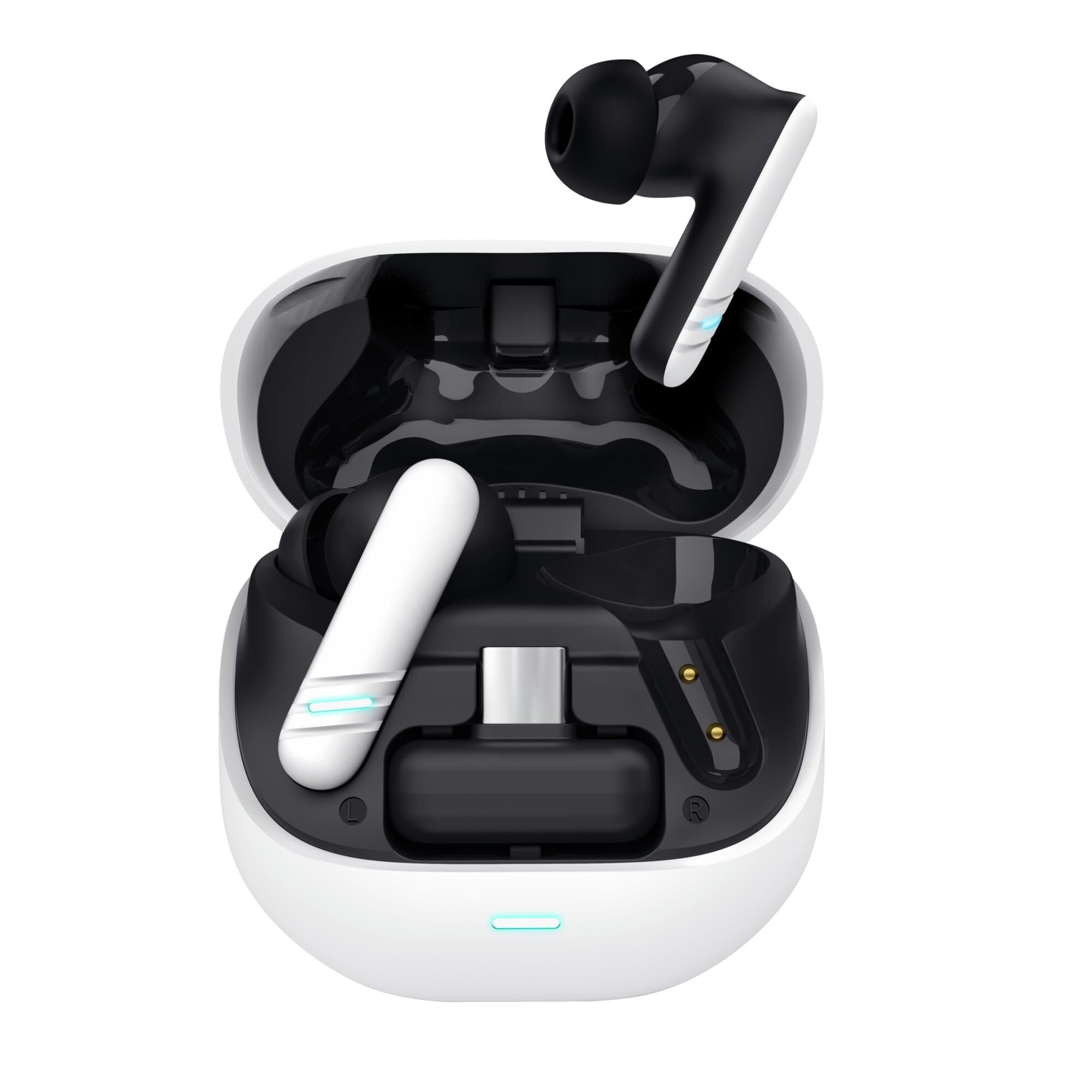 GXTrust 409 Oxxie Auriculares Inalámbricos Bluetooth PS5 Switch PC Mobile, Cascos Inalambricos Gaming Intraauriculares, Bluetooth o Receptor USB-C Baja Latencia, 4 Micrófonos ENC, Blanco