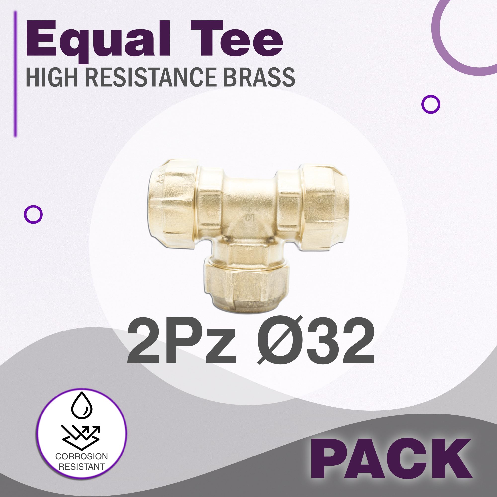 DOJA Barcelona | Te Igual Laton 32mm | Conector Tuberia de Polietileno de 32mm | Pack 2 | Te igual para Tubo Polietileno Para Manguera Jardin, Deposito Agua, Llave De Paso Agua Riego, Potable...