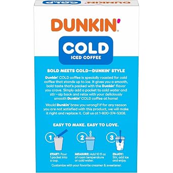 Dunkin Cold Iced Coffee, Powdered Instant Coffee Packs, 6 count