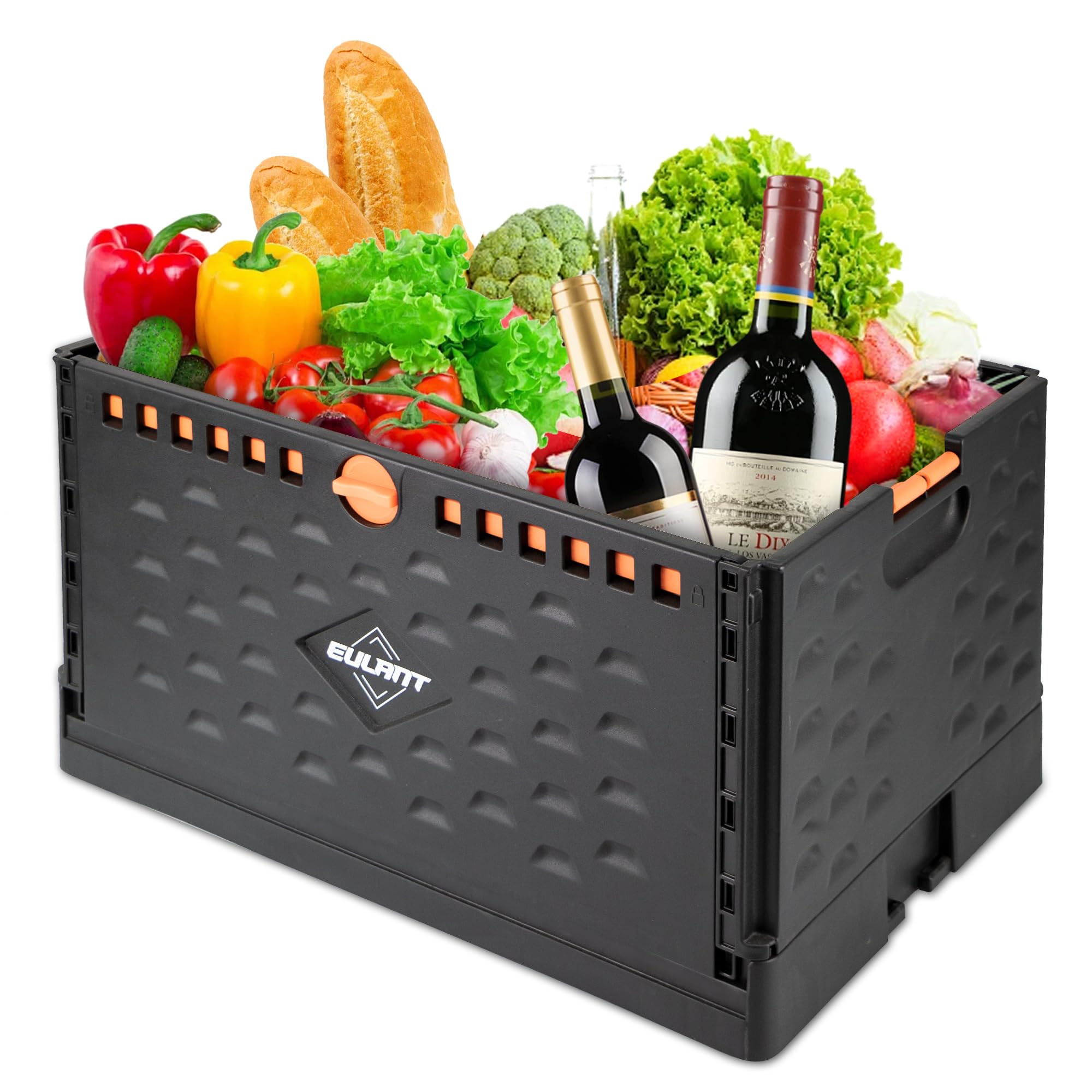 EULANTFoldable Storage Box for Shopping Trolley, Stackable Boxes for Home and Office Storage, Plastic Basket, Capacity 60 L