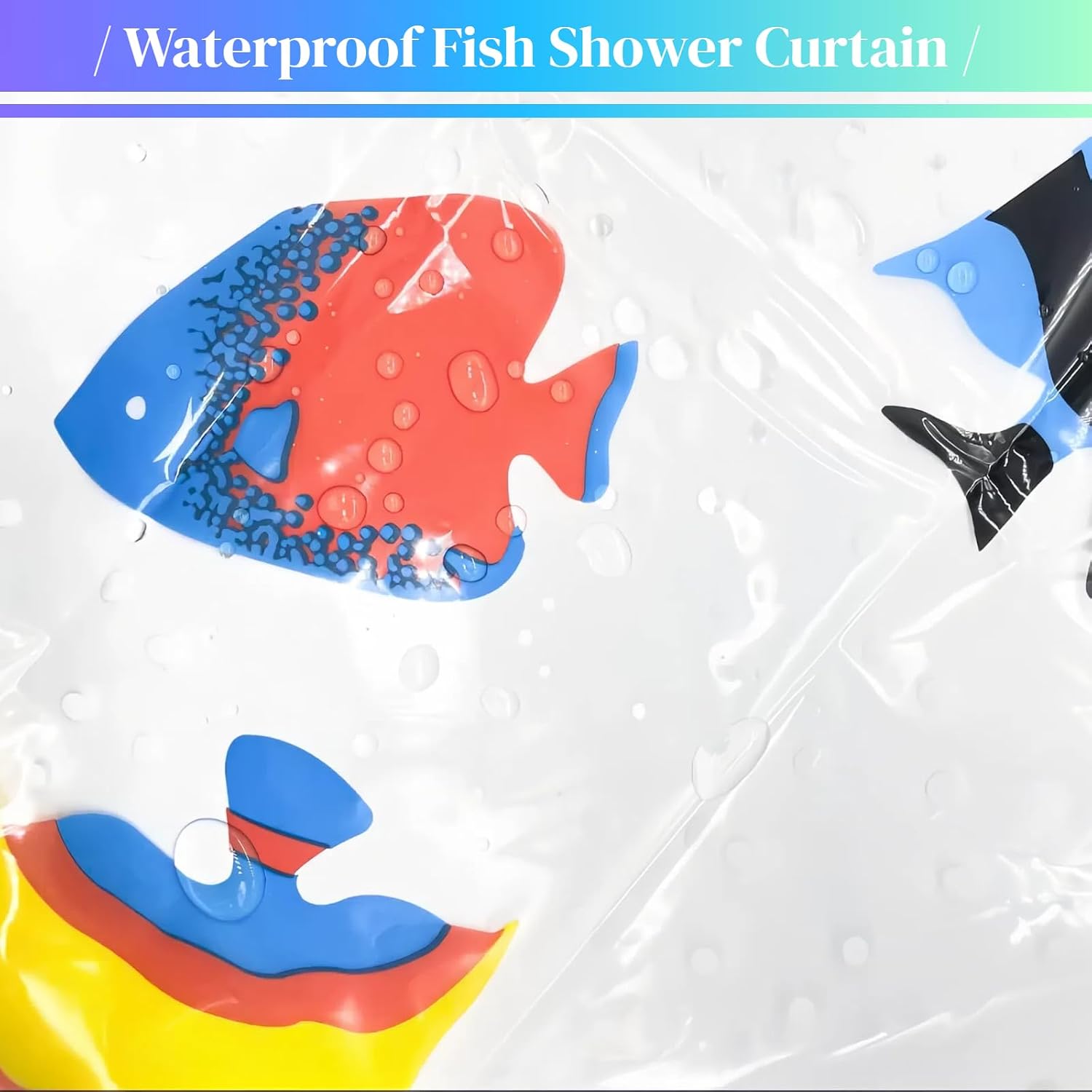Clear Tropical Fish Shower Curtain Liner with Design, Lightweight Plastic Transparent See Through Shower Curtain Fish with 12 Hooks for Bathroom, 72x72 Grommet Cute Animal Shower Curtains Set