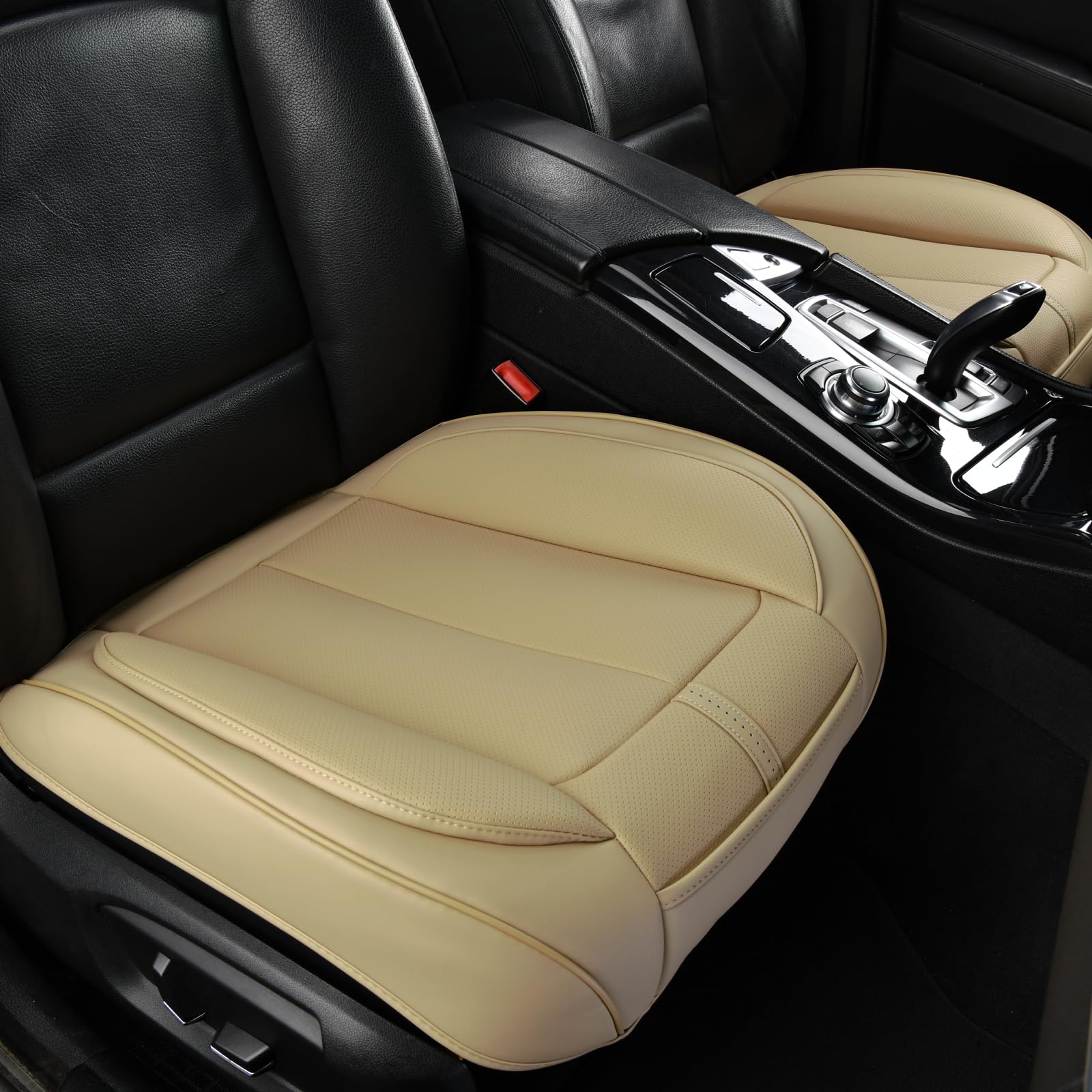 Photo 1 of HOMOSTARRY 2 Pack Front Car Seat Cover Bottom Only Faux Leather, Anti-Slip Padded Seat Cushion, Full Wrap Seat Protector with Storage Function Fit 95% Cars, SUV, Pick-up Trucks (Beige)