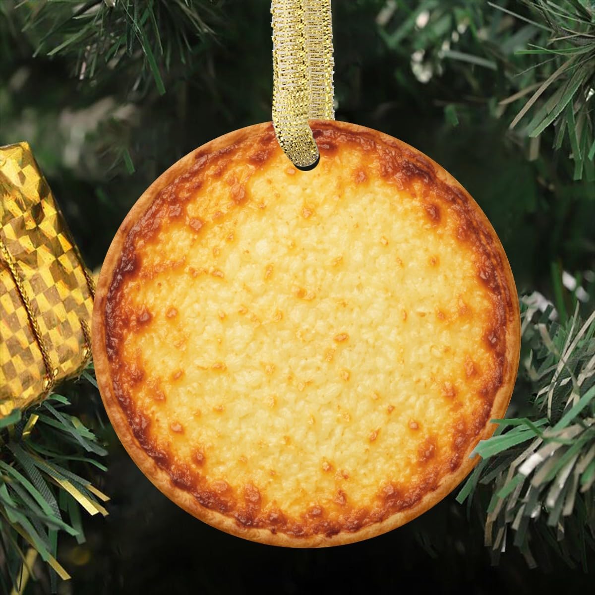 Belgian Tarte au Riz Rice Tart Baked Pastry Bakery Dessert Personalized Food Flat Printed Image on Ceramic Ornament – NOT 3D, Custom Text Back, Christmas Ornament