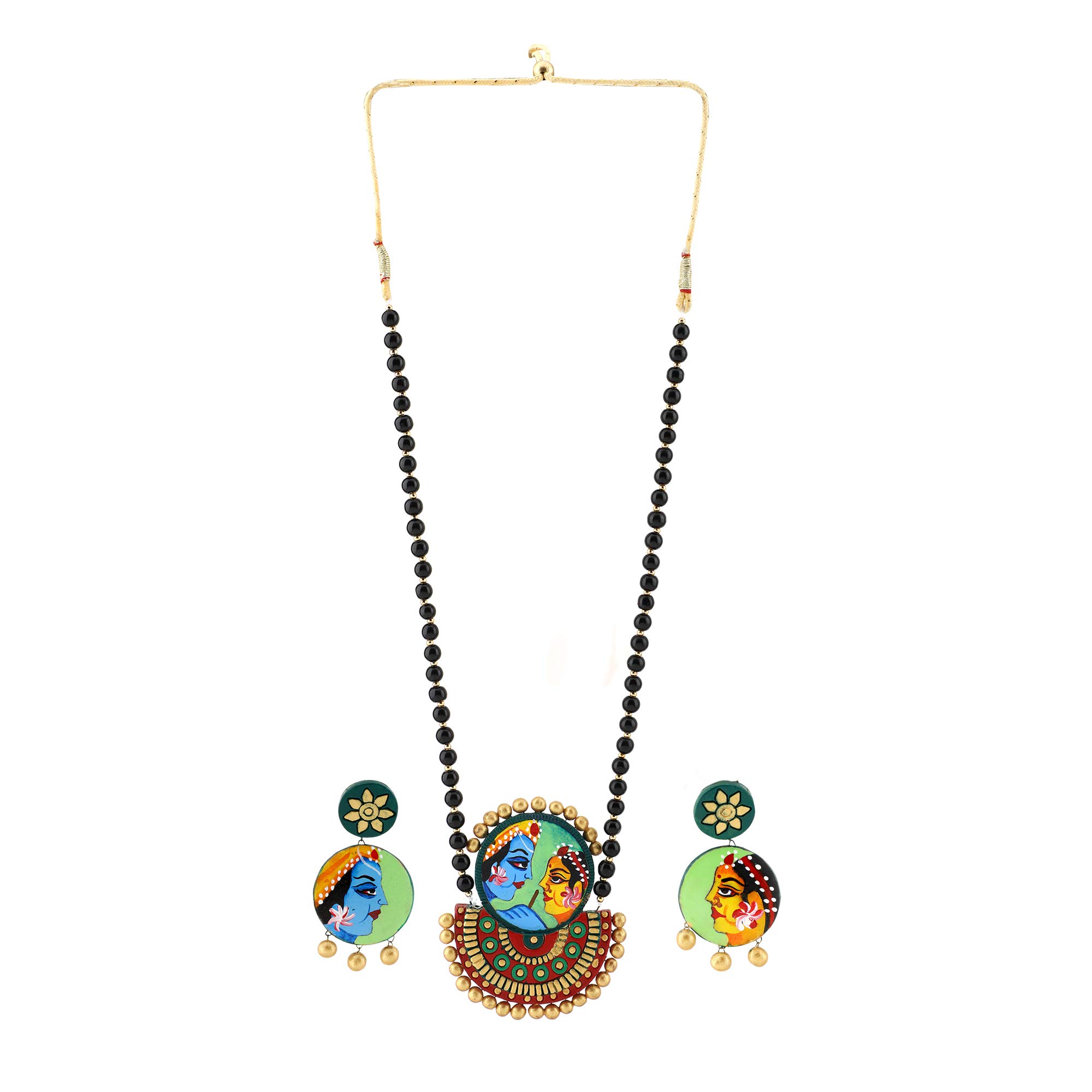 Ekam Ek Terracotta Necklace with Earrings for women and girls for casual and formal wear for suit saree and skirt in multicolour radha krishna motive (B08TVW2X5Q) Amazon Price History, Amazon Price Tracker