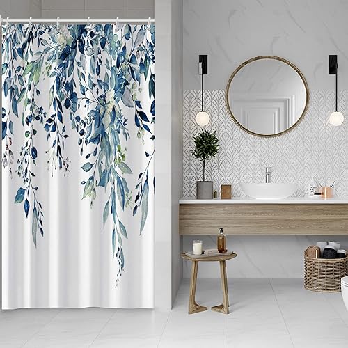 Miniatura 49 de Cortina de ducha verde salvia con eucalipto, cortina de ducha de tela impermeable con hojas de planta de primavera, cortina de ducha acuarela verde