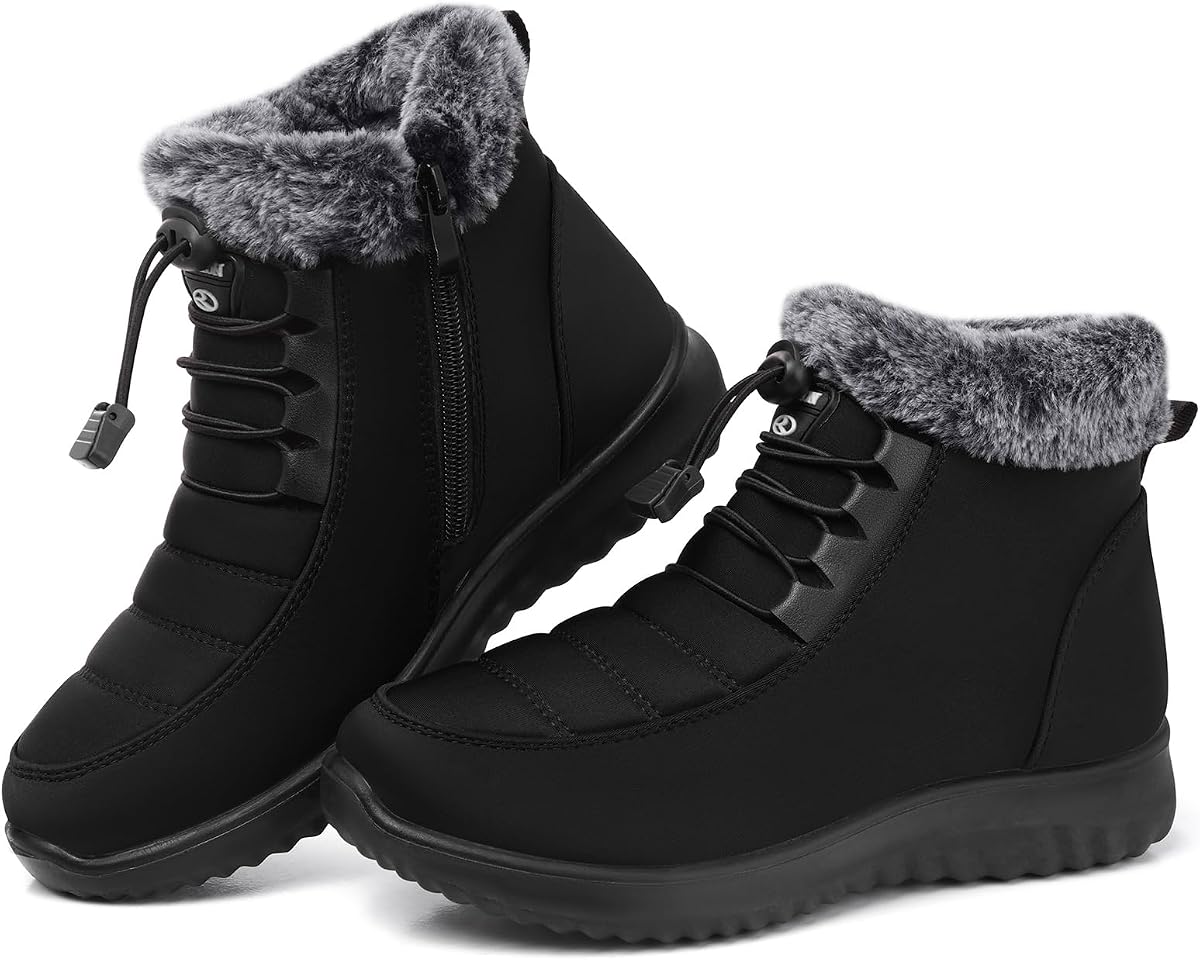 Winter Boots for Women Snow: Fur Lined Warm Ankle Boots | Water Resistant Anti-slip Zipper Outdoor Walking, Adjustable Comfortable Snow Shoes for Cold Weather Size 5-12