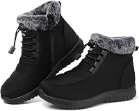 SHIBEVER Women's Fur Lined Snow Boots: Warm Water-Resistant Ankle Winter Boots with Zipper & Non-Slip Sole