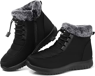 SHIBEVER Women's Fur Lined Snow Boots: Warm Water-Resistant Ankle Winter Boots with Zipper & Non-Slip Sole