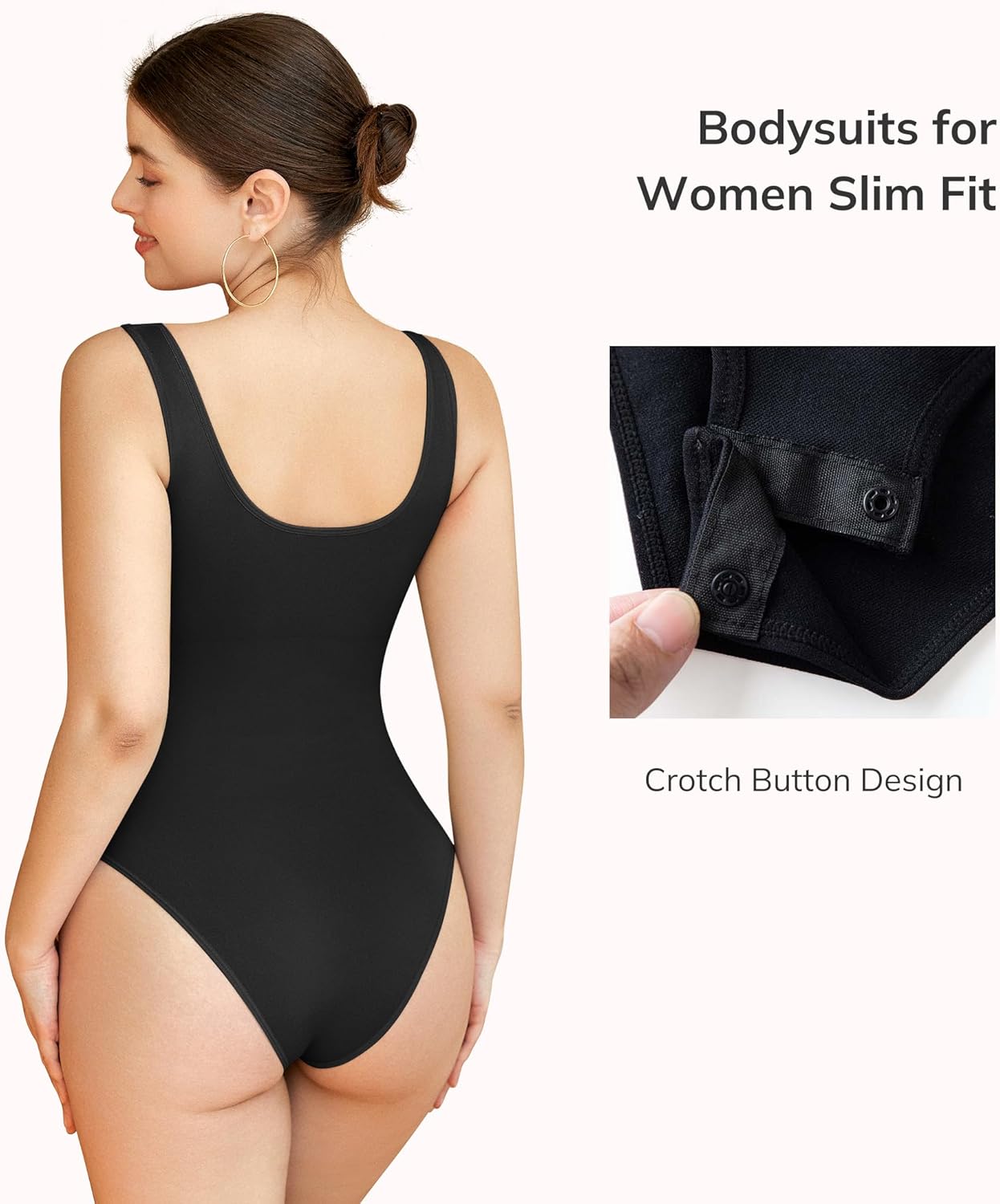 LODAY Bodysuits for Women Scoop Neck Body Suits Sleeveless Double Lined Bodysuit Tank Top - Image 3