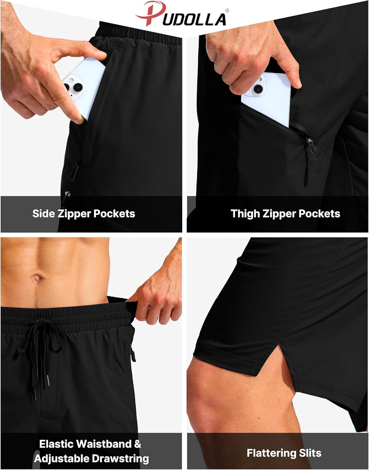 Pudolla Men's Swim Trunks with Liner Quick Dry 9" Swim Shorts 3 Zipper Pockets Bathing Suit for Men