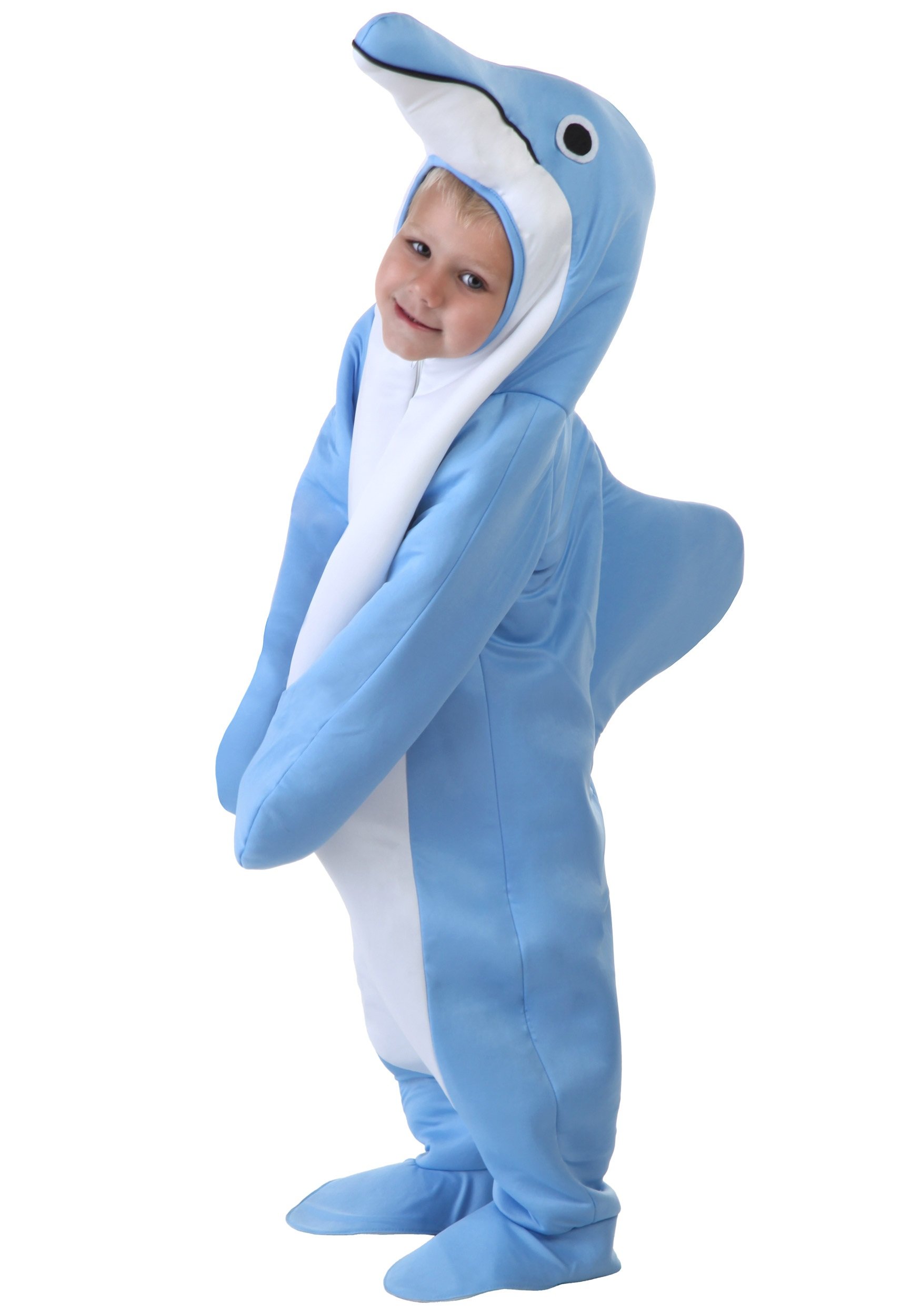 Dolphin Toddler Costume - Jumpsuit with Flipper Sleeves and Hood - Sea Creature Outfit