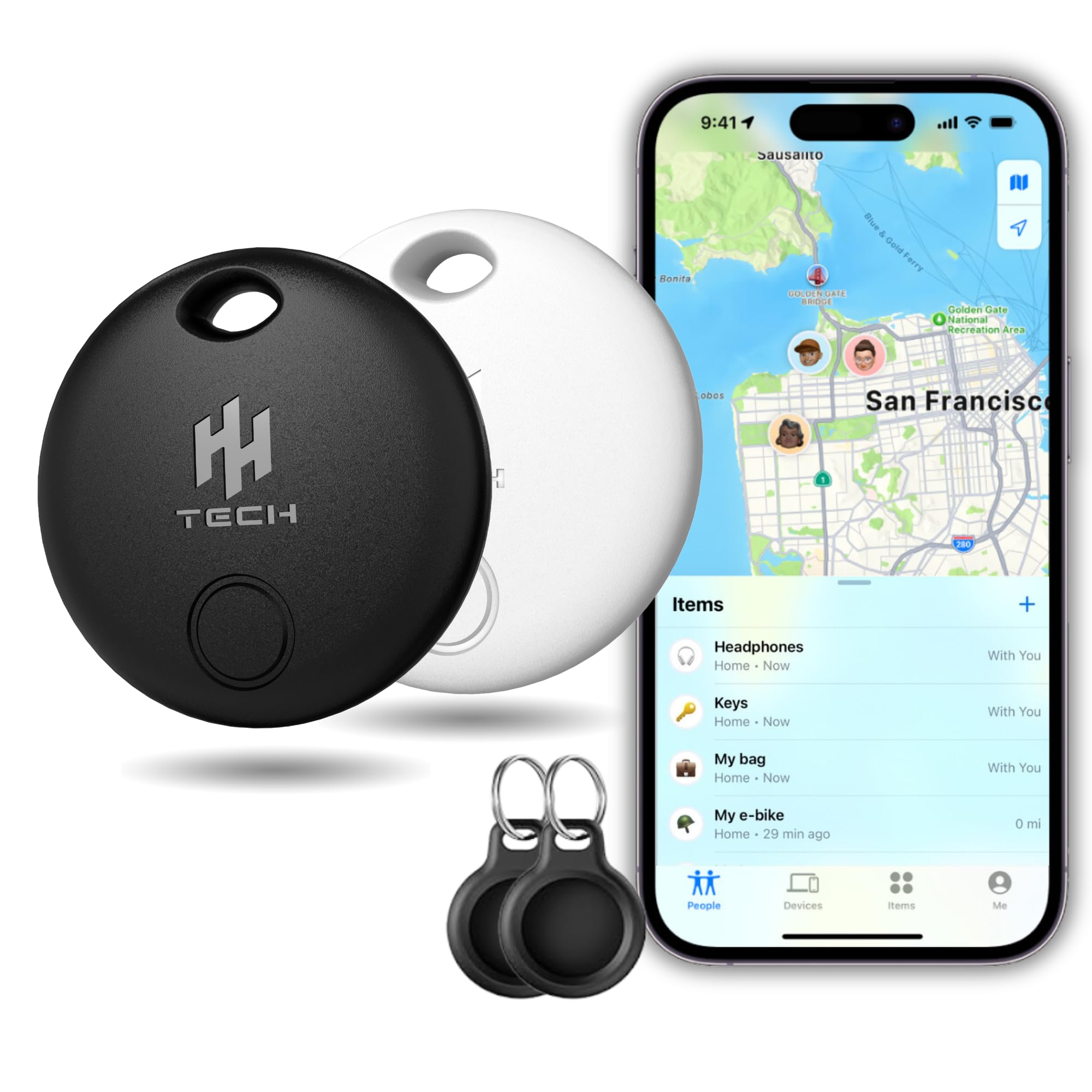 HH-Tech Smart Tag LITE For Apple iOS Devices, Air Tracker Tag Item Finder, Compatible with Apple Find My, Replaceable Battery, Easily Track Your Key, Wallet, Bag, Luggage, and More (Pack-2)