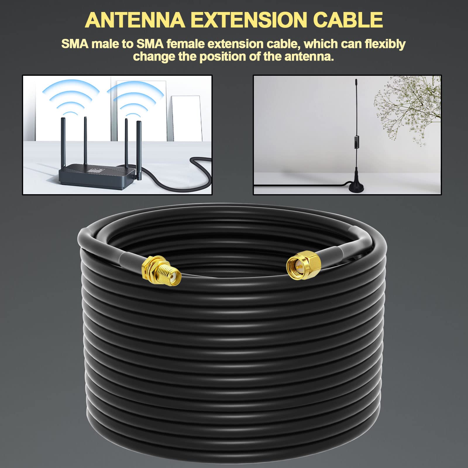 onelinkmore Cavo di prolunga coassiale a bassa perdita 75Ft RG58 SMA femmina a SMA maschio Estensione RF Connettore cavo coassiale e applicazioni radio bidirezionali Rame puro 50 ohm RF Jumper Cable