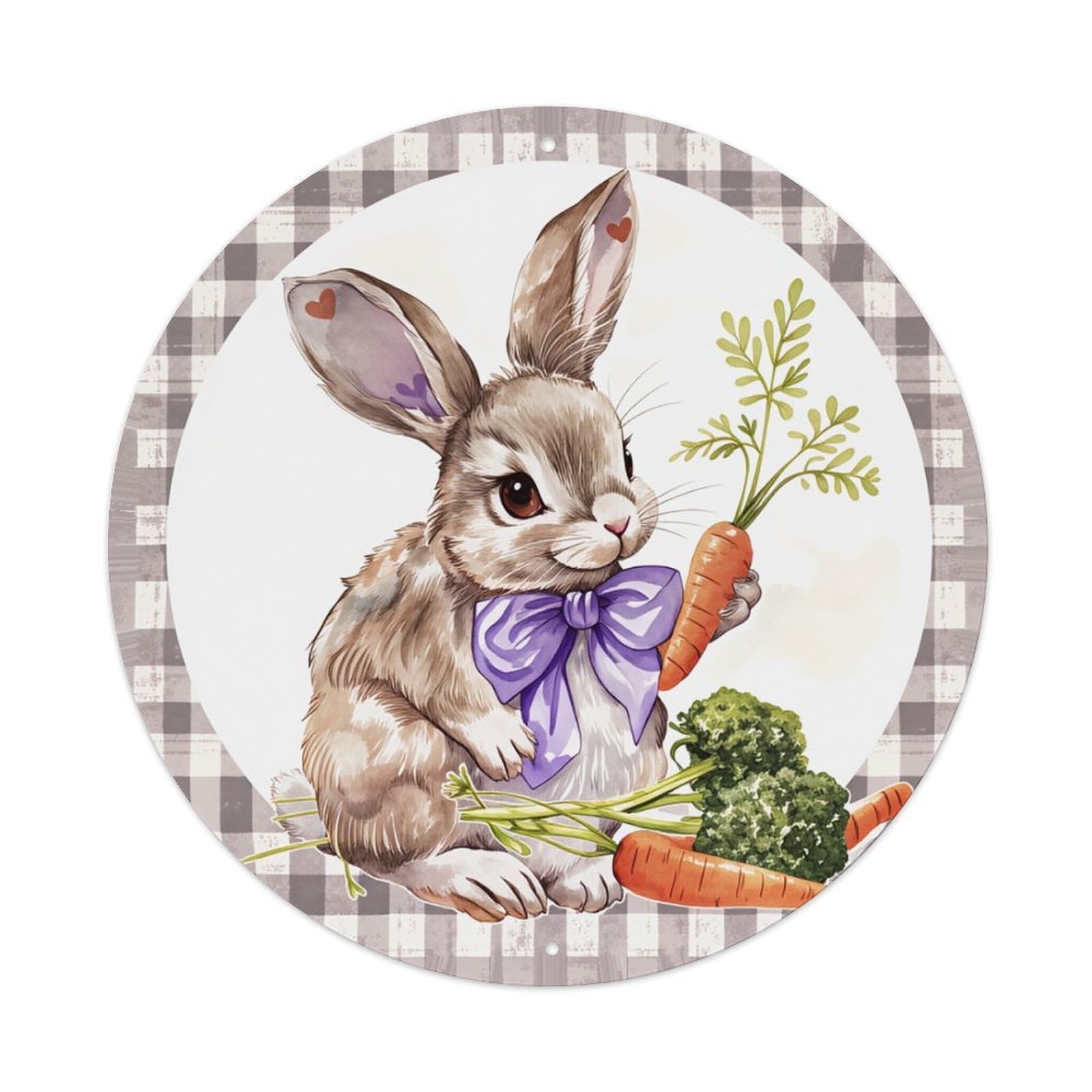 Cute Bunny With Carrots And Broccoli Round Tin Sign Retro Metal Sign for Cafe Bar Pub Home Game Room Gym Club Wall Decoration Vintage Metal Poster 8x8 Inch