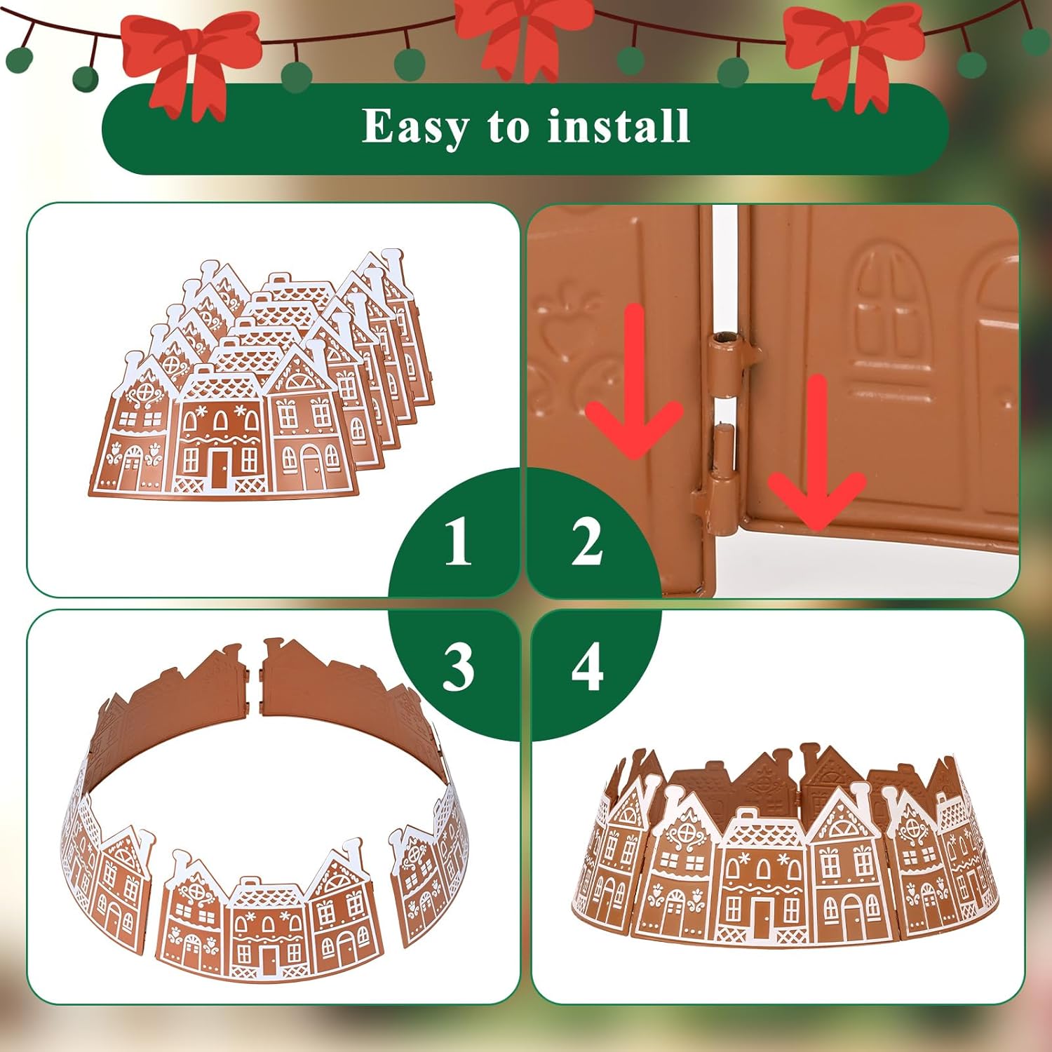 Lanpn Gingerbread House Christmas Tree Collar 28 inch, Ginger Bread House Plastic Christmas Tree Ring Collar for Xmas Real Artificial Trees Indoor