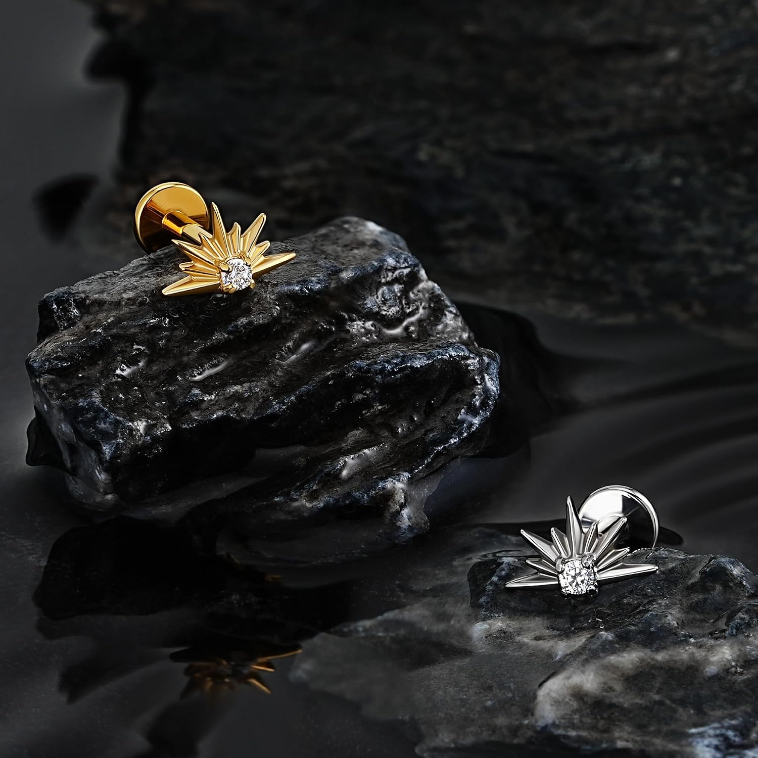 FINE4U 1PC ASTM F136 Titanium North Star Piercing Jewelry for Conch Helix Flat Tragus Lobe 16G 6mm 8mm image 4