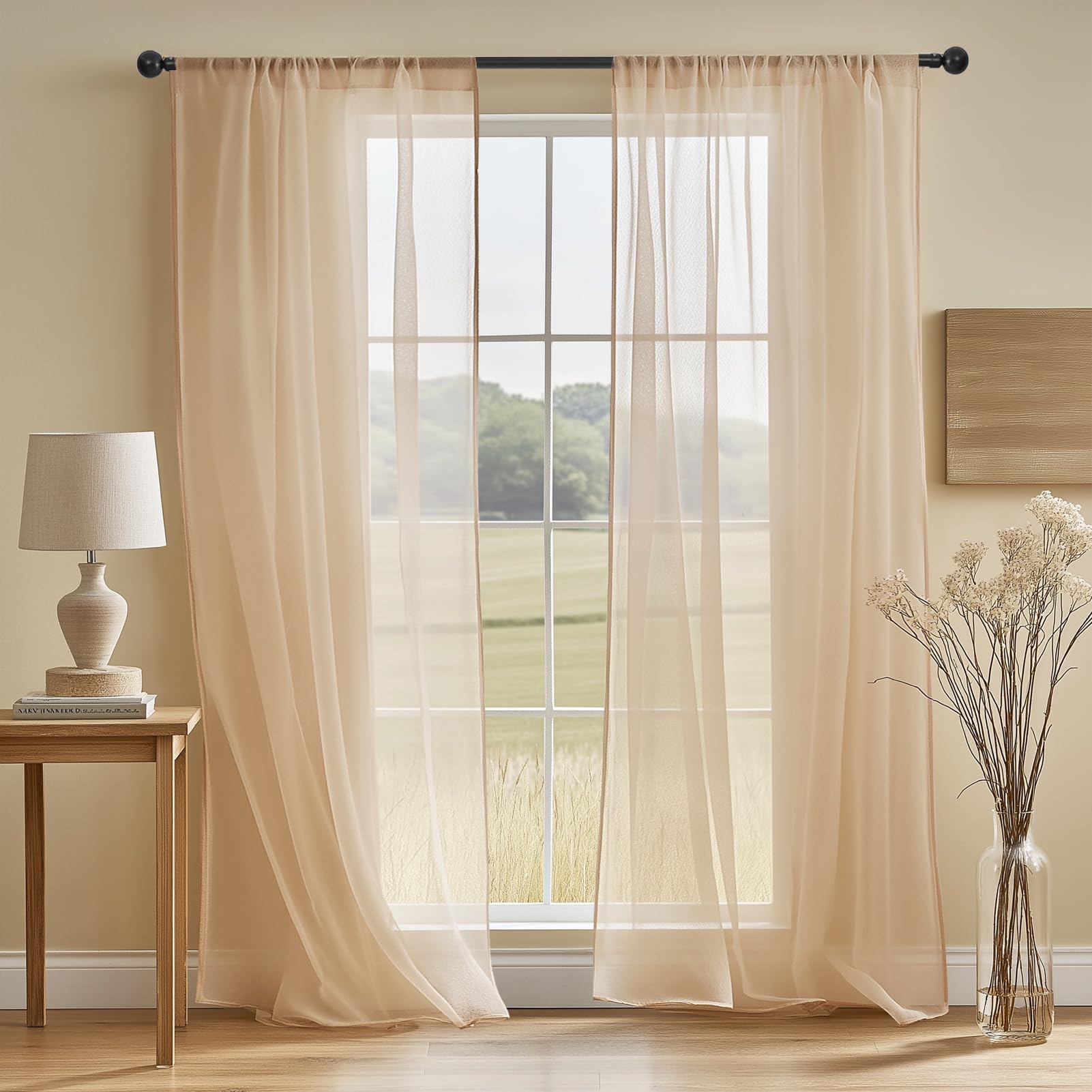 NAKIHOUSE Voile Curtain, 2 Panels Net Curtains for Windows 45 Drop, Elegant Slot Top Sheer Curtains