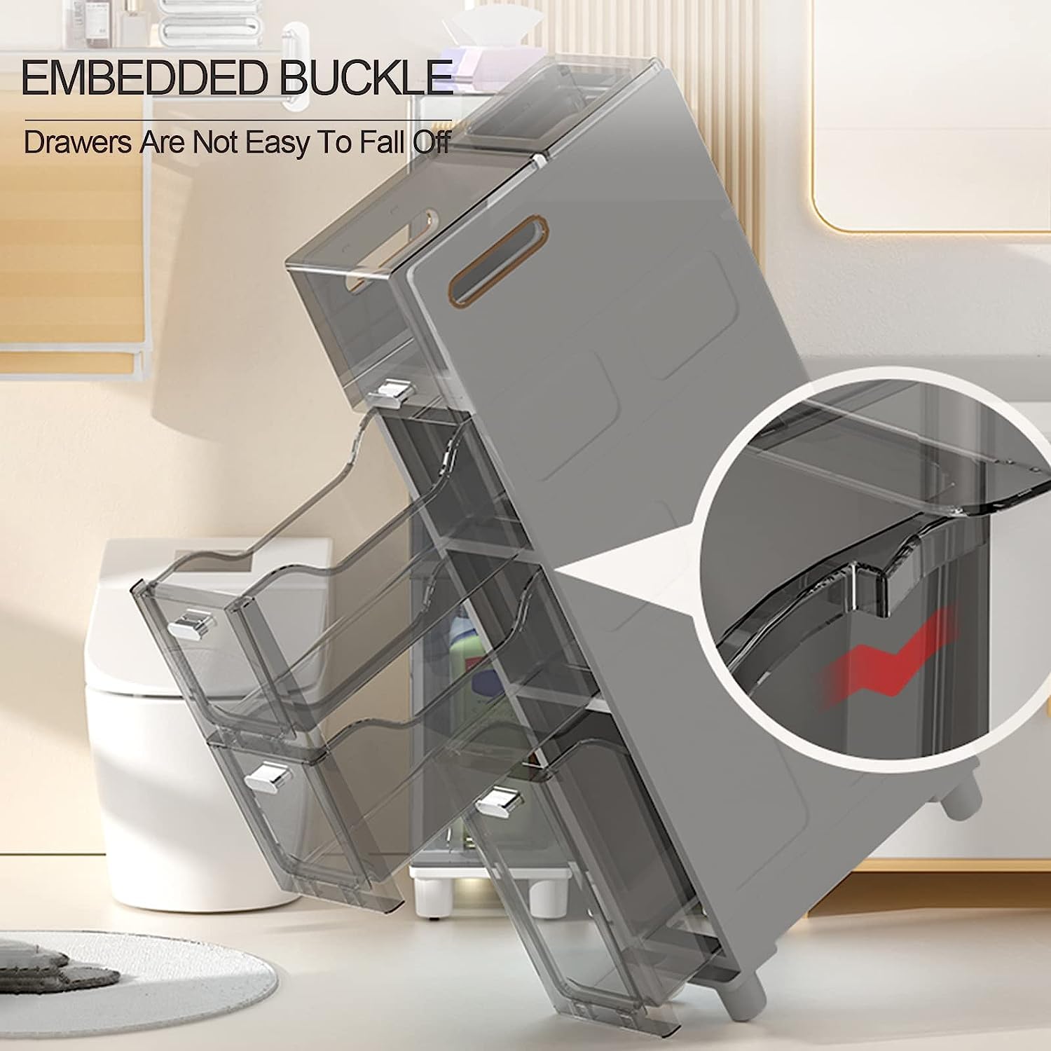 Gabinete de Almacenamiento de Piso de baño de 2/3/4 Niveles, gabinete de Inodoro Lateral de Gran Capacidad con cajones, Unidad de Organizador de Papel higiénico Estrecho para el hogar, baño