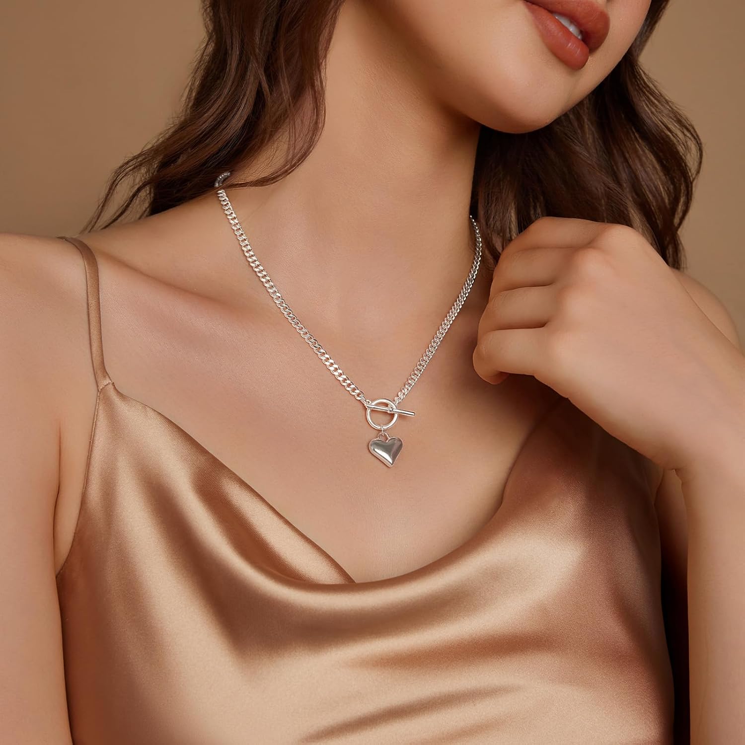 Heart Necklace for Women Gold/Silver Plated Trendy Heart Choker Lover Pendant Hypoallergenic Fashion Gold/Silver Necklace for Women Love Jewelry Gift for Women Girlfriend - Image 7