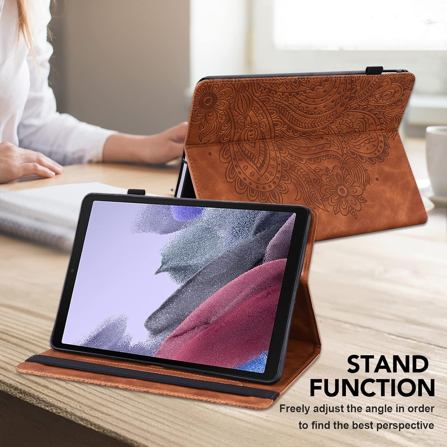 Case for Kindle Fire HD 10 & 10 Plus Tablet (13th/11th Generation, 2023/2021 Release) 10.1",PU Leather Folio Stand Embossed Flower Cover with Card Slots for Fire Tablet HD 10 2023 - Brown