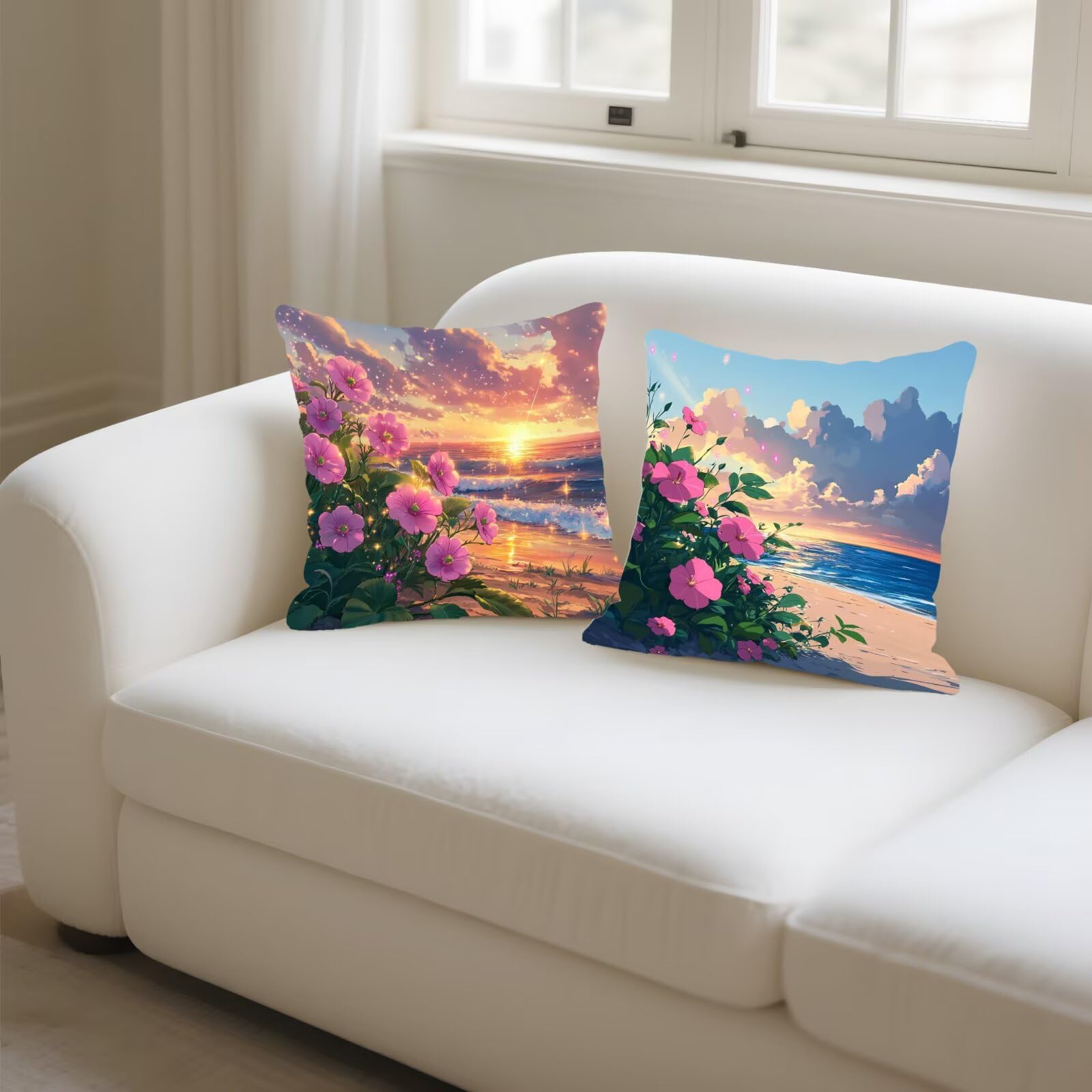 Federe Cuscini Divano 40x40cm Lino Copricuscini Divano Quadrati, Fodere Cuscini Esterno Set di 4, Tramonto Fiori Cuscino Decorativo, Per Soggiorno Camera, Divani, Sedie, Giardini Decorativi P-374
