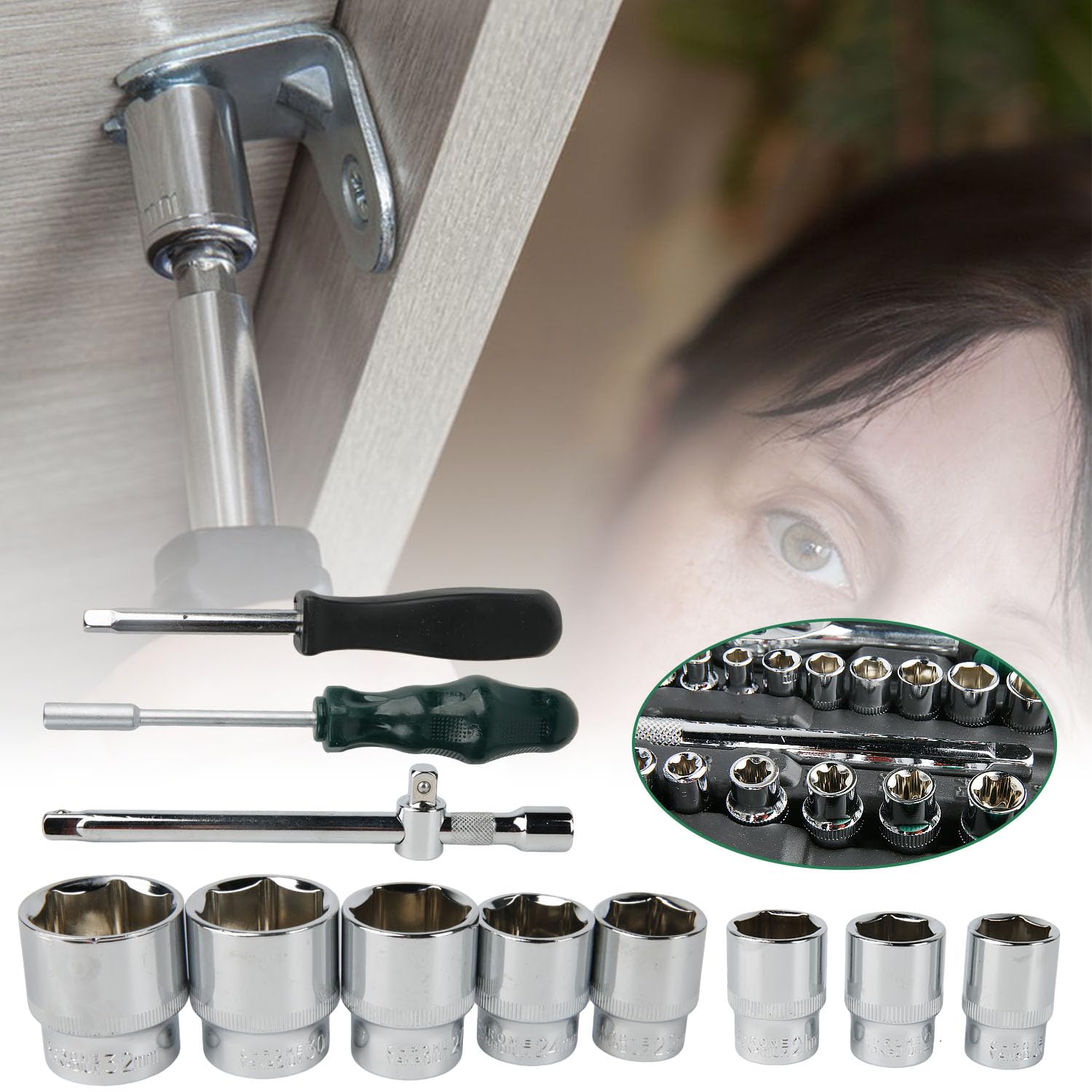 Jeu de 216 douilles à cliquet - Mallette à outils de réparation de voiture avec cliquet à 24 dents - Douilles Cr-V pour réparation de voiture, moto et véhicule - Kit d'outils professionnels