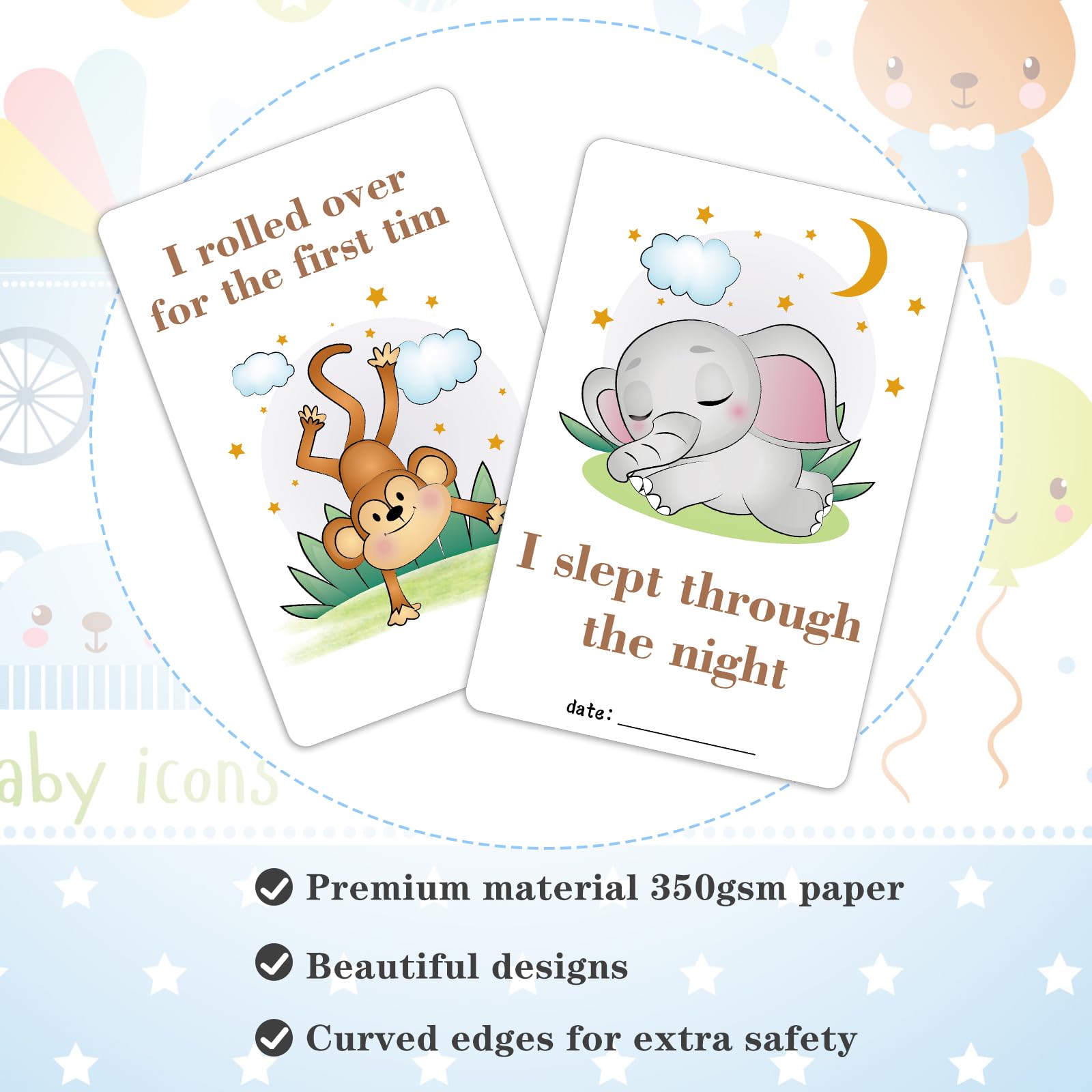 HOWAF Baby Milestone Cards - Monthly Cards for New Parents Boy & Girl Newborn Gifts, Pregnancy Keepsake, Multicolor - Image 4