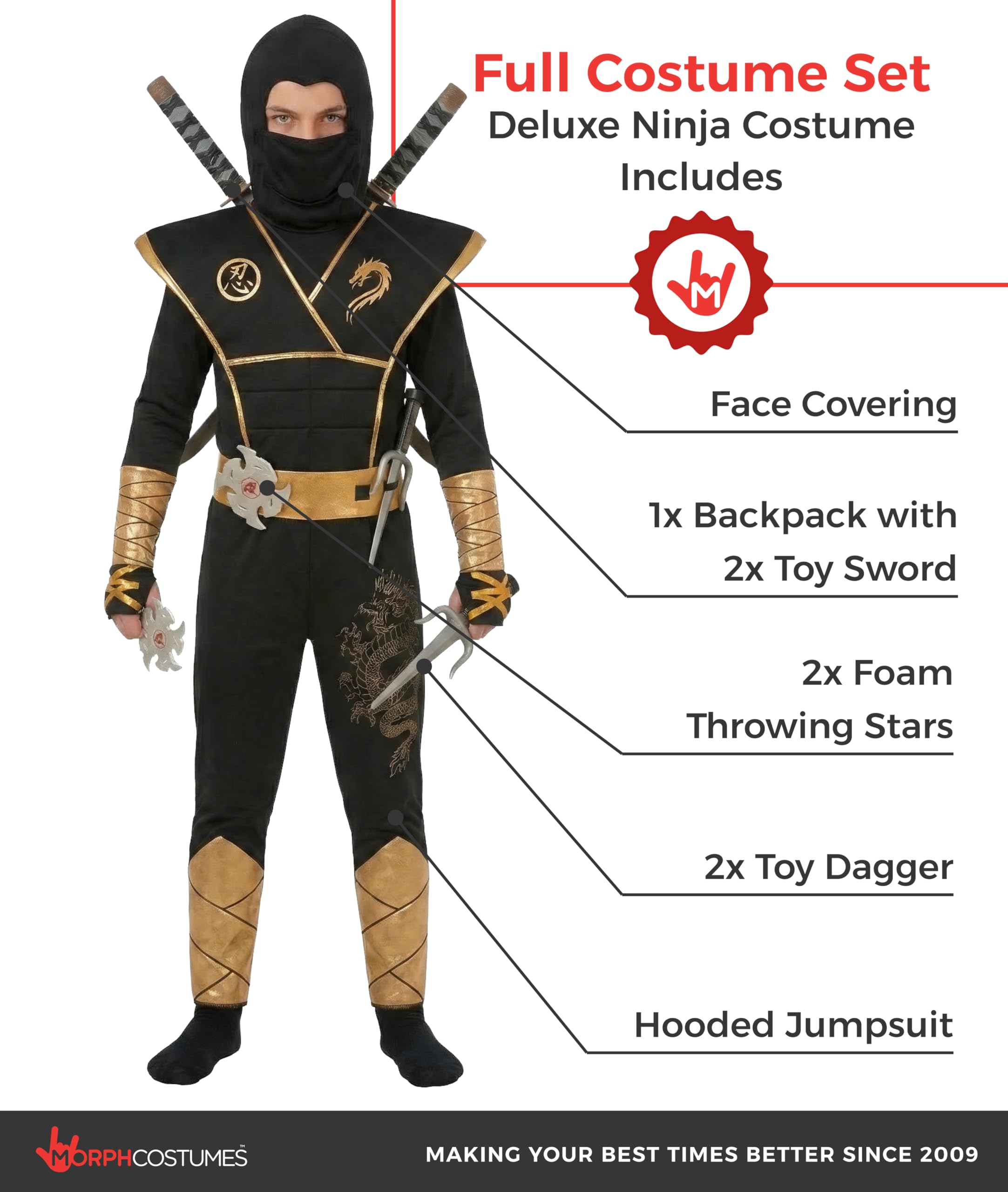 Morph Ninja Kostüm Kinder Jungen & Mädchen, Halloween Kostüm Kinder Ninja, Karneval Kostum Jungen, Fasching