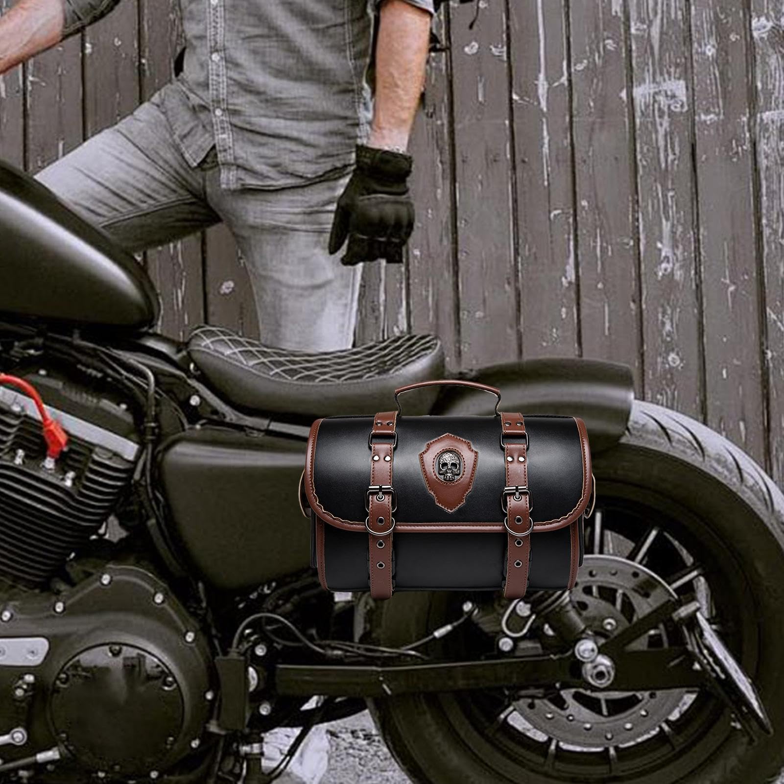 Sac De Rangement Moto Outil De Stockage Multifonction en Cuir PU | Stockage Sangles Ajustables Pour Cadre Latéral De Siège Arrière Trottinettes Électriques Sac De Queue Pour Moto En Cuir