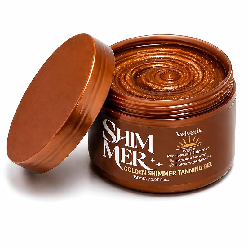 Gel bronzeador com brilho dourado Velvetix com óleo de cenoura, óleo de coco, vitamina C e aloe vera, 142 g