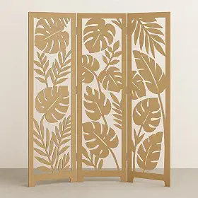 Divisória de Ambiente com Estampa de Folhas Biombo Triplo de MDF