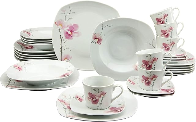 CreaTable 20195, Serie Amelie Aiko, Porcelain, Combination Service 30 Pieces, Multicoloured Set, Multi-Colour