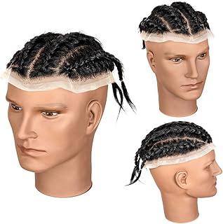 originea DAIXI 8x10 Inches Transparent Lace Base Cornrow Braids Toupee For Men Women and Kids, 1B Color Can Be Dyed and Bleached Human Hair Lace Base Unit (4 Braids)