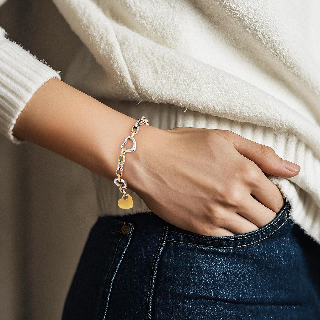 Emibele Heart Charm Bracelet for Women, Bible Verse Bracelet Stainless Steel 18K Gold Plated Bracelet Love Pendant Link Chain OT Clasp, Birthday Christmas Jewelry Gift for Mother Her - Image 2