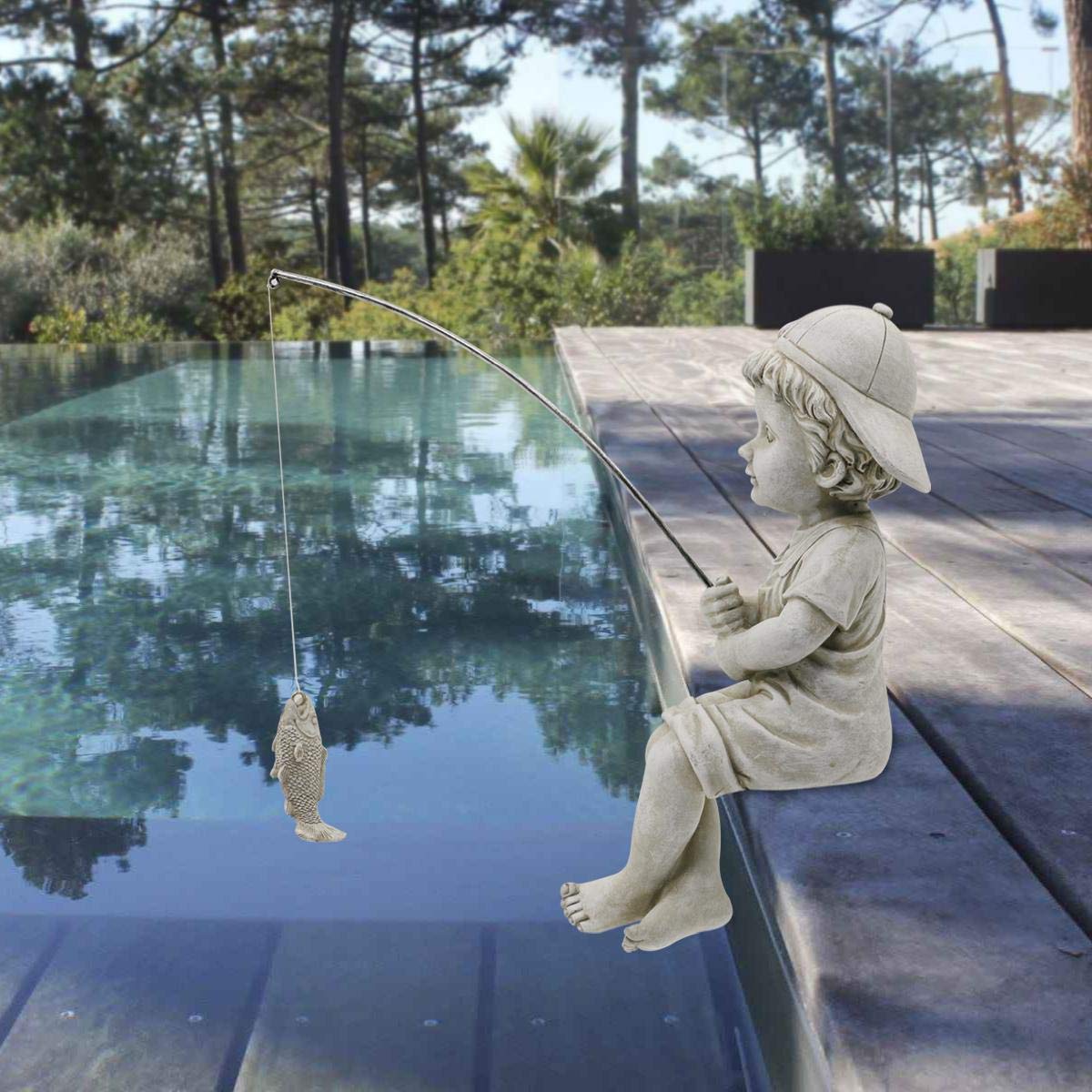 Goodeco Statue de pêcheur pour Jardin, décoration de Jardin, décoration d'intérieur, Figurine de pêcheur, Cadeau pour extérieur, Cour, pelouse, Piscine, étang, Statue de pêche, 28 cm