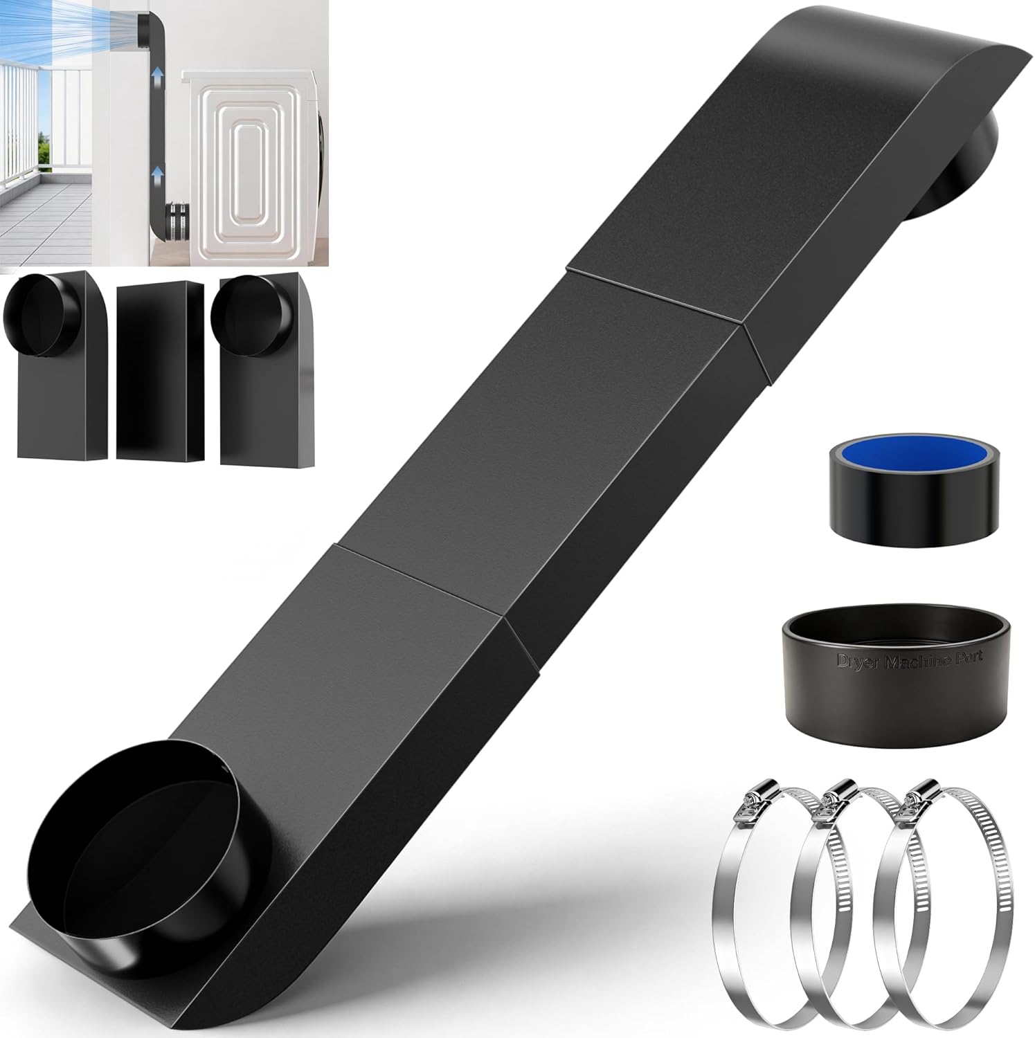 4" Upgraded Periscope Dryer Vent, 29-45" Adjustable Telescoping Dryer Vent Kit, Stainless Steel Slim Flat Low Profile Design for Tight Spaces, Includes Foil Tape for Laundry Venting