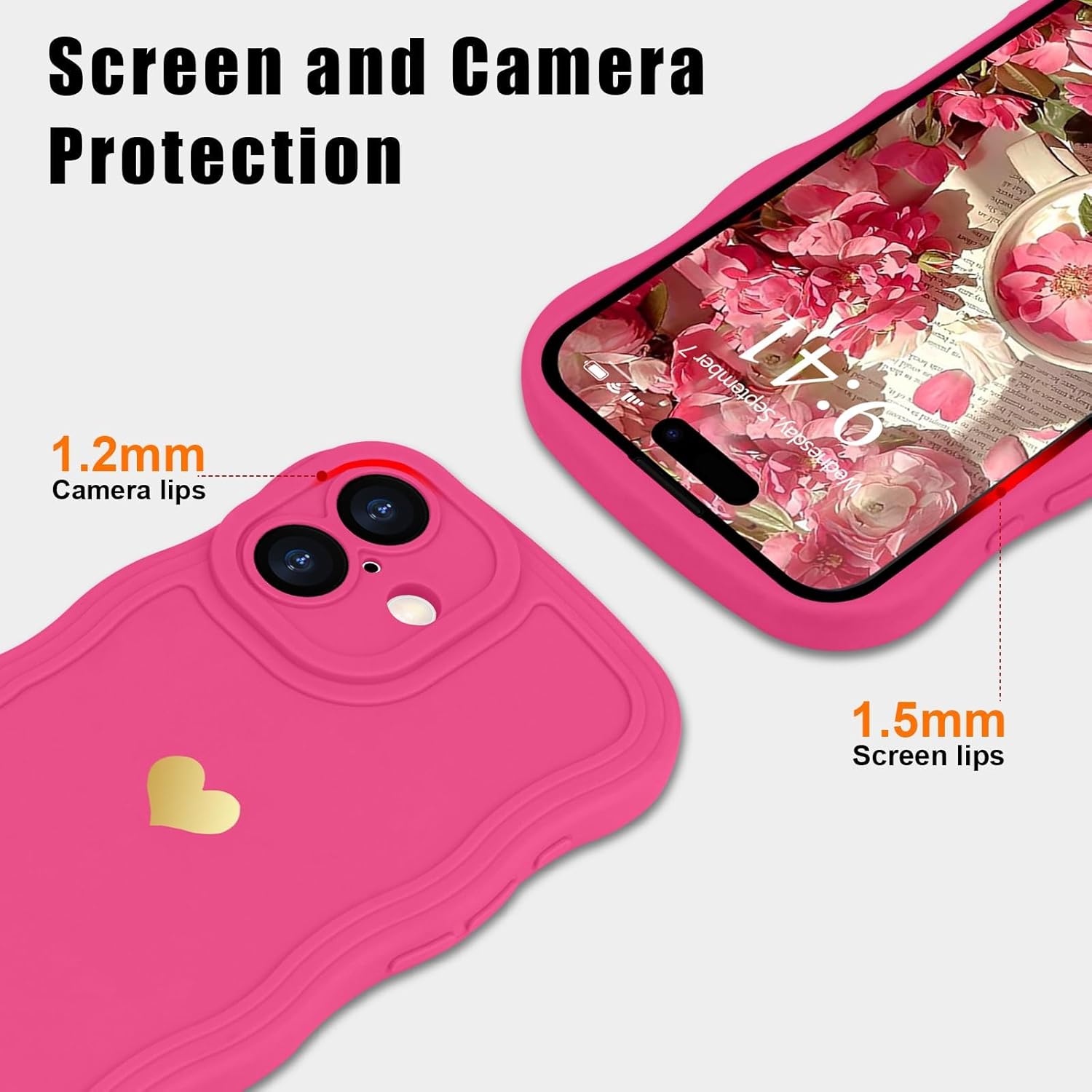 LAPOPNUT for iPhone 16 Plus Case Cute Heart Simple Wave Frame Case Aesthetic Design Solid Color Girls Women TPU Silicone Slim Phone Cover for iPhone 16 Plus,Rose red - Image 3