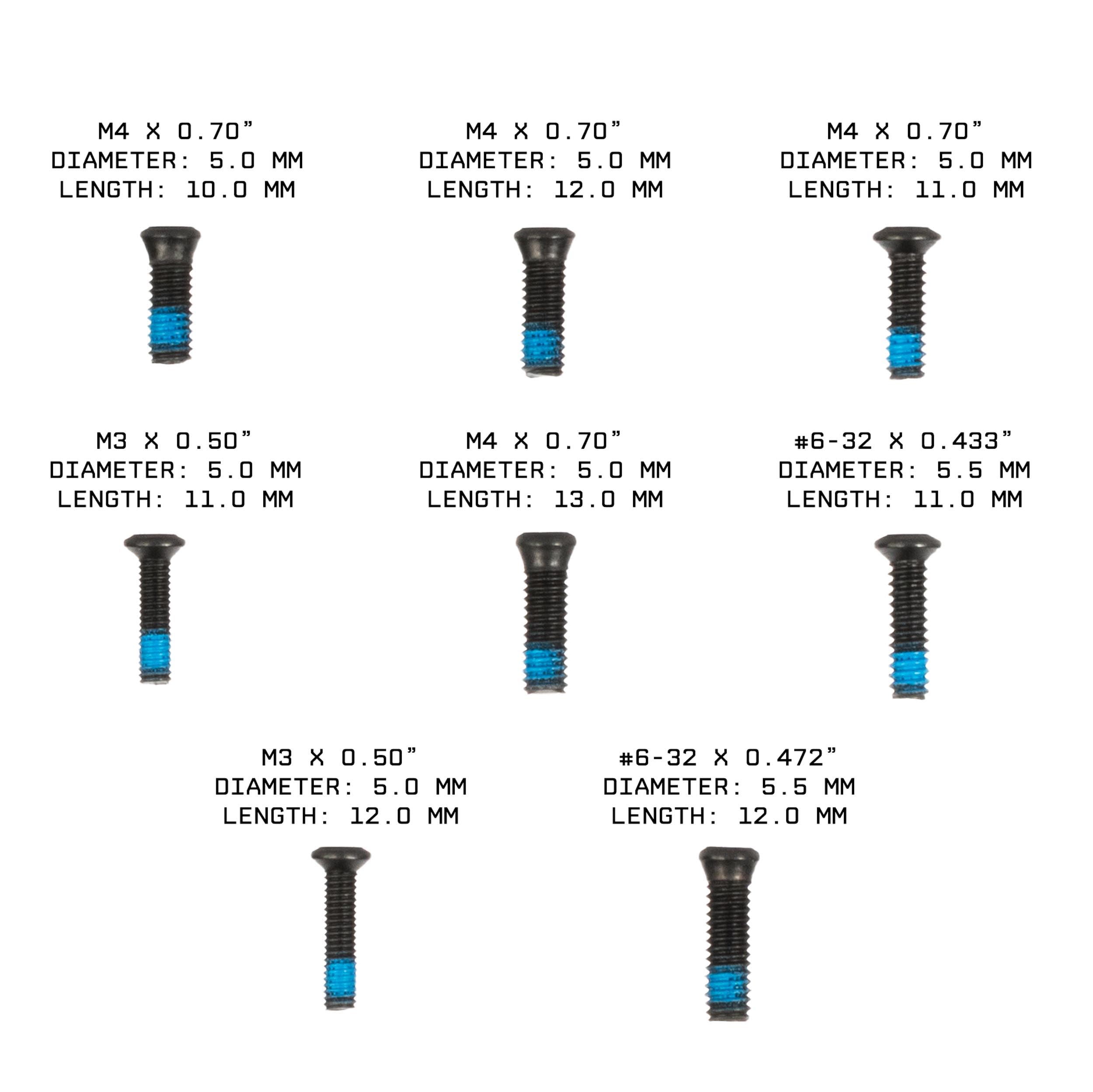 Monstrum Red Dot Screws for RMSc / 407K/507K | M3, M4, and #6-32 | Compatible with Glock 43X/48 MOS/Hellcat OSP with Plate/Sig P365/XL/S&W Smith and Wesson M&P 5.7/22 Magnum/Shield Plus/Equalizer