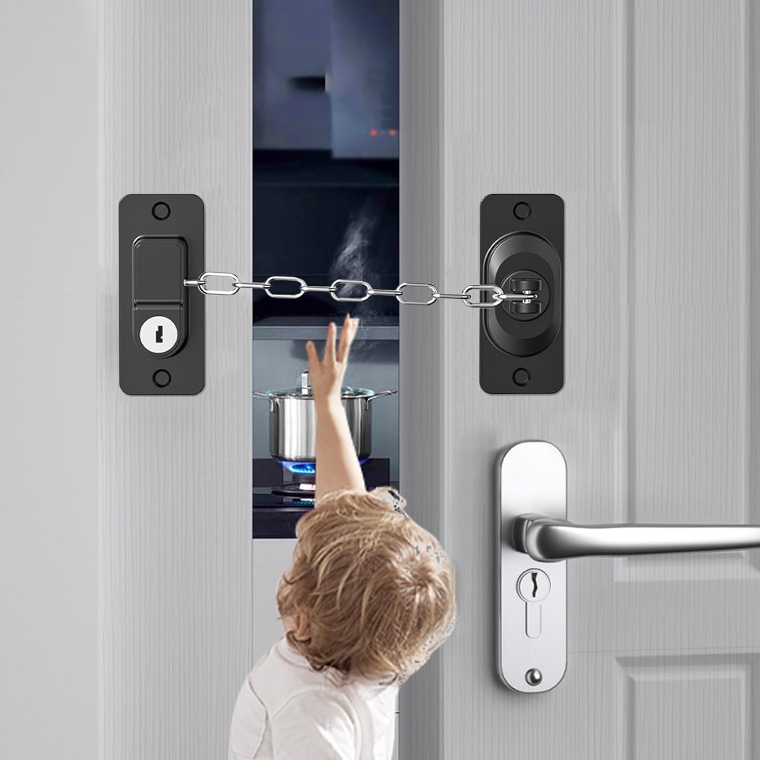 Child Proof Door Lock (2 Pack), Door Locks for Kids safety & Cat Door Latch, for Fridge Lock, Cabinet Locks, Window Locks and Baby Proofing, Strong non-marking Adhesive No Drilling (White)