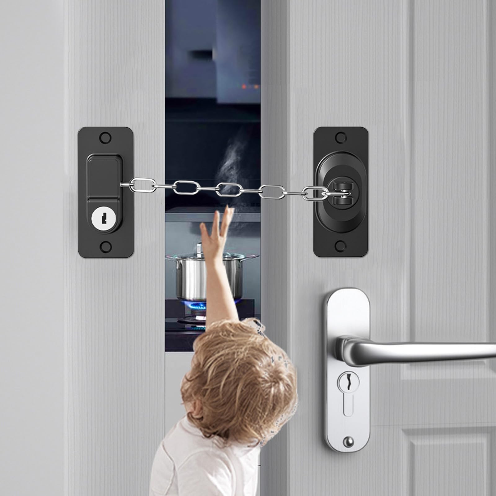 Cerradura de puerta a prueba de niños (paquete de 2), cerradura pesada para refrigerador, cerraduras de gabinete, cerraduras de ventana y cerraduras infantiles para armarios, fuerte adhesivo