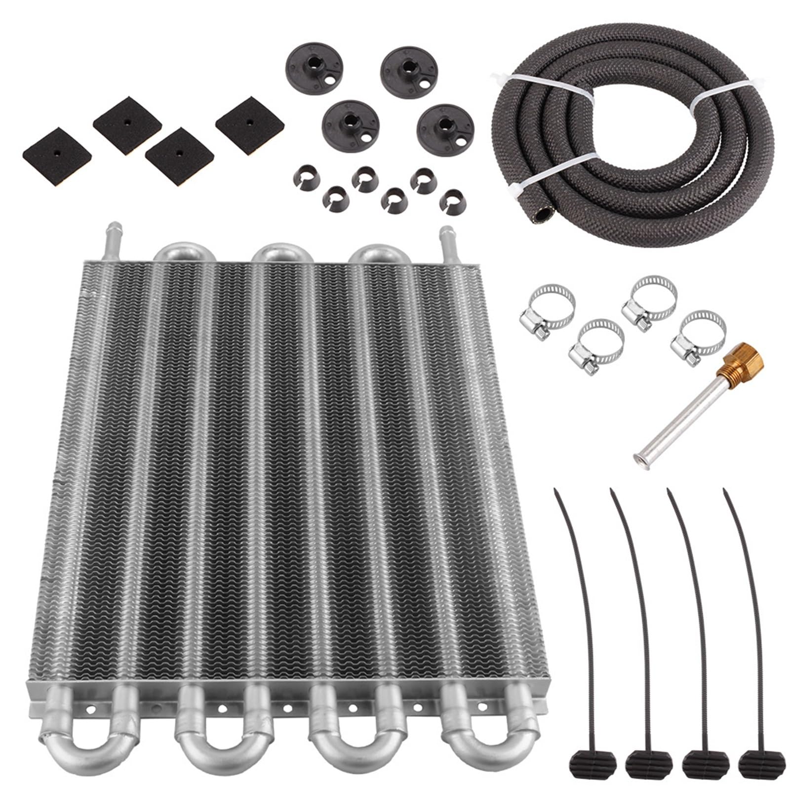 THE WHITE SHOP Transmission Oil Cooler Tube and Fin Cooler Kit Universal Aluminium Universal Aluminum Engine Oil Cooler Kit with Hose Mounting Kit Silver (Material : 8ROW)