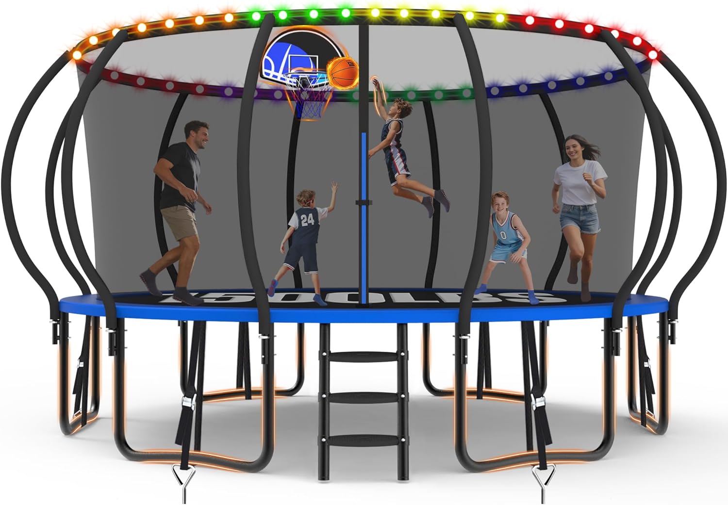 YORIN【Upgrade】 Outdoor Tranpoline for Kids, 16FT 15FT 14FT 12FT 10FT 8FT 1500LBS Recreational Tranpoline with Basketball Hoop, Light, Heavy Duty Pumpkin Tranpolines, ASTM Approved