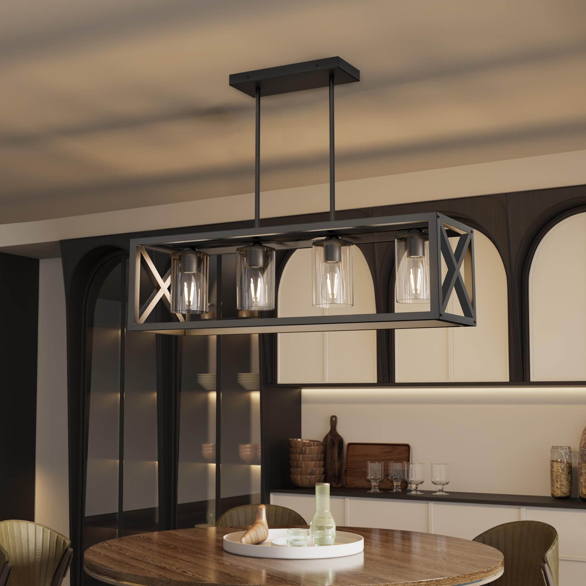 Photo 1 of ***STOCK PHOTO FOR REFERENCE ONLY***Espird Farmhouse Dining Room Light Fixture - 4 Light Kitchen Island Lighting with Adjustable Height & Thickened Metal Dining Room Light Fixture Over Table?Chandeliers for Dining Room&Kitchen Island
