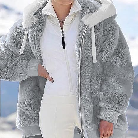 【louren】hoodie fur coat Lautaro Winter Oversized Warm White Faux Fur Coat Women ith