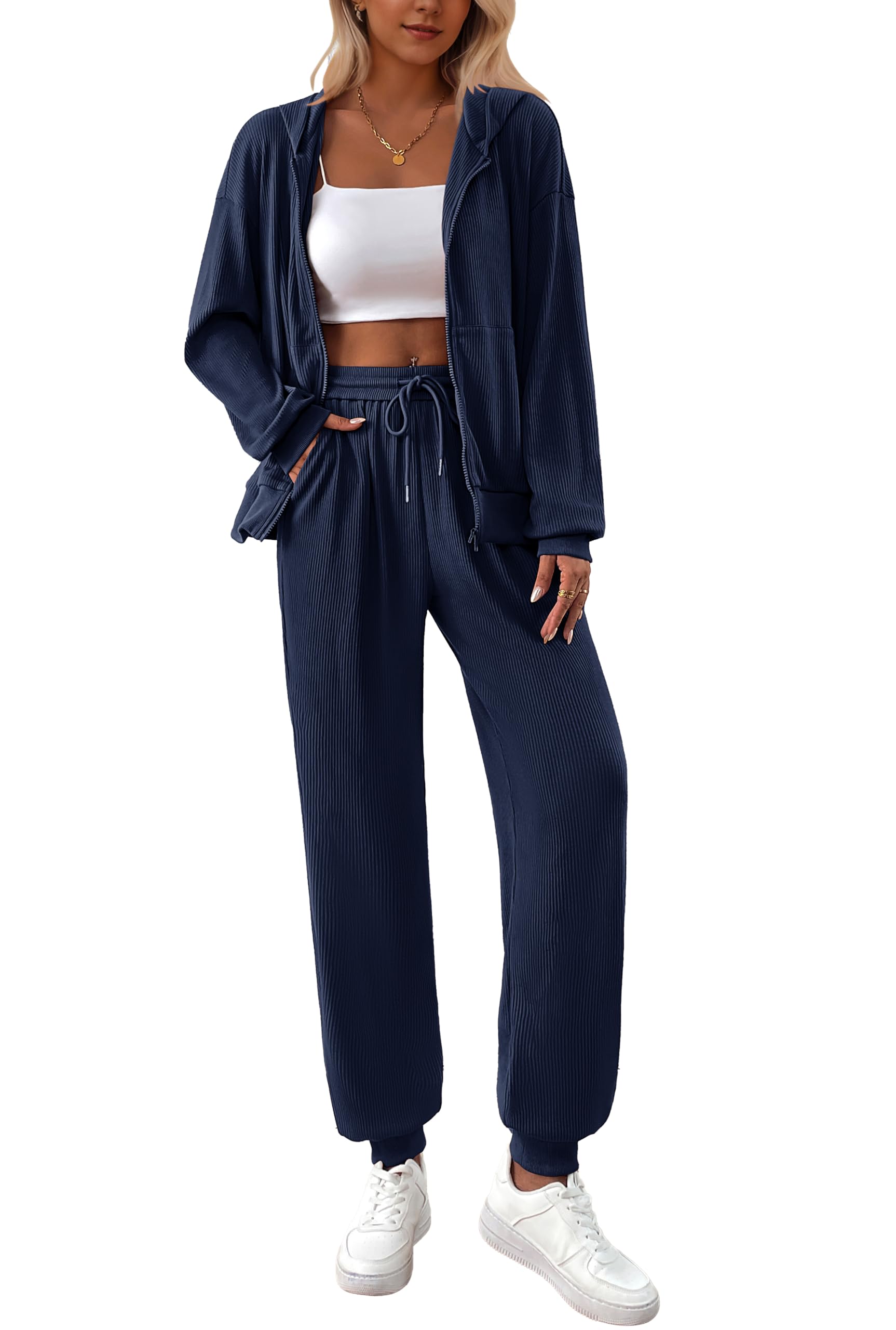 BTFBM Women 2 Piece Outfits 2025 Fall Sweatsuit Sets Zip Up Hoodie Sweatpants Tracksuit Lounge Matching Set