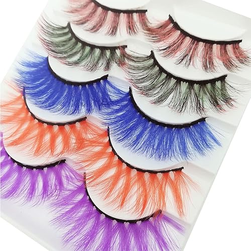 Miniatura 10 de Pestañas de colores para Halloween, Pascua, imitación de visón, pestañas postizas con color, pestañas postizas largas y dramáticas para fiesta,