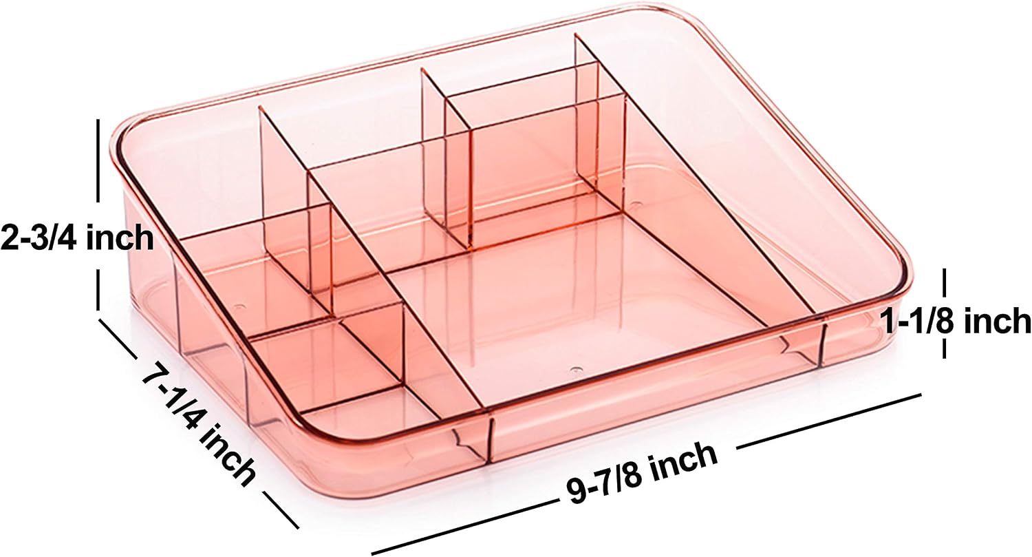 Dseap Makeup Organizer Countertop - Acrylic, 8-Compartments, Large Capacity - Vanity Organizer, Makeup Storage Organizer, Make up Holder Container Shelf, Red