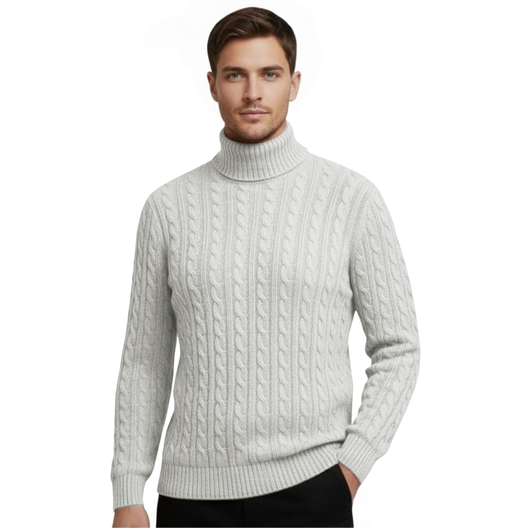Hamishkane Mens High Polo Roll Neck Jumper, Cable Knitted Long Sleeve Turtle Neck Sweaters, Casual Pullover Winter Jumpers for Men UK Grey