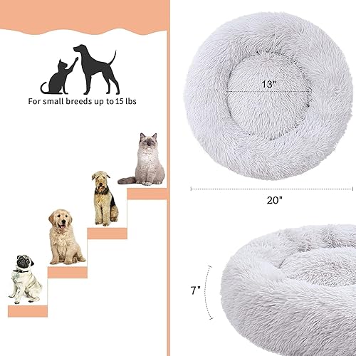 Vista 54 de Cama para gatos de interior y perros pequeños y medianos, lavable de 20/24 pulgadas, piel sintética redonda y esponjosa, parte inferior gruesa Arco