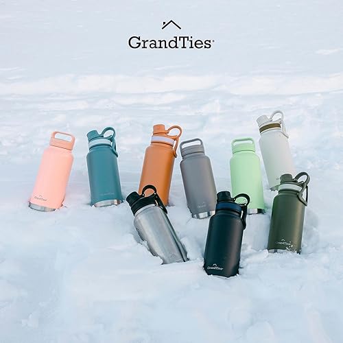 Miniatura 7 de GRANDTIES 2 tapas - Botellas de agua deportivas de acero inoxidable, boca ancha aislada al vacío, reutilizables, a prueba de fugas, sin BPA,